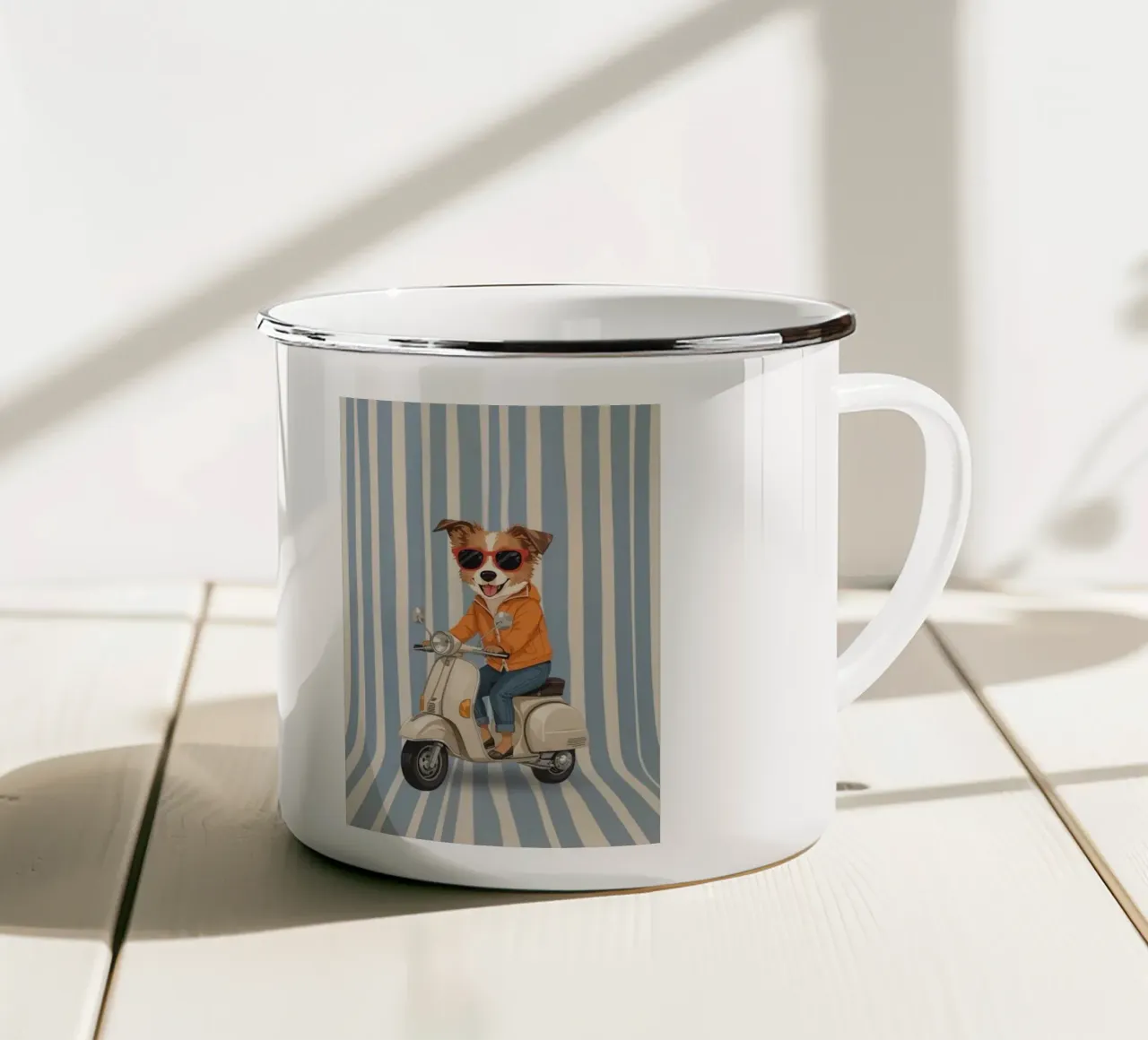 Cane cool su uno scooter tazza in smalto da Doodle Dreams Art