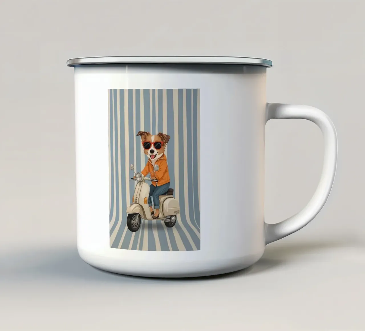 Cane cool su uno scooter tazza in smalto da Doodle Dreams Art