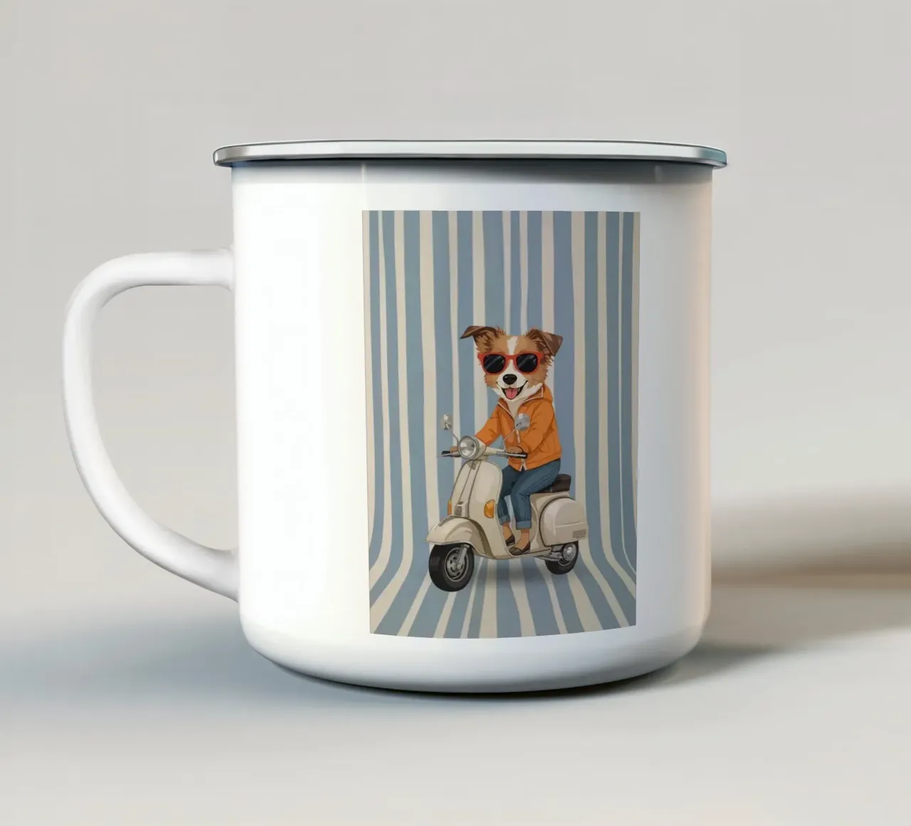 Cane cool su uno scooter tazza in smalto da Doodle Dreams Art