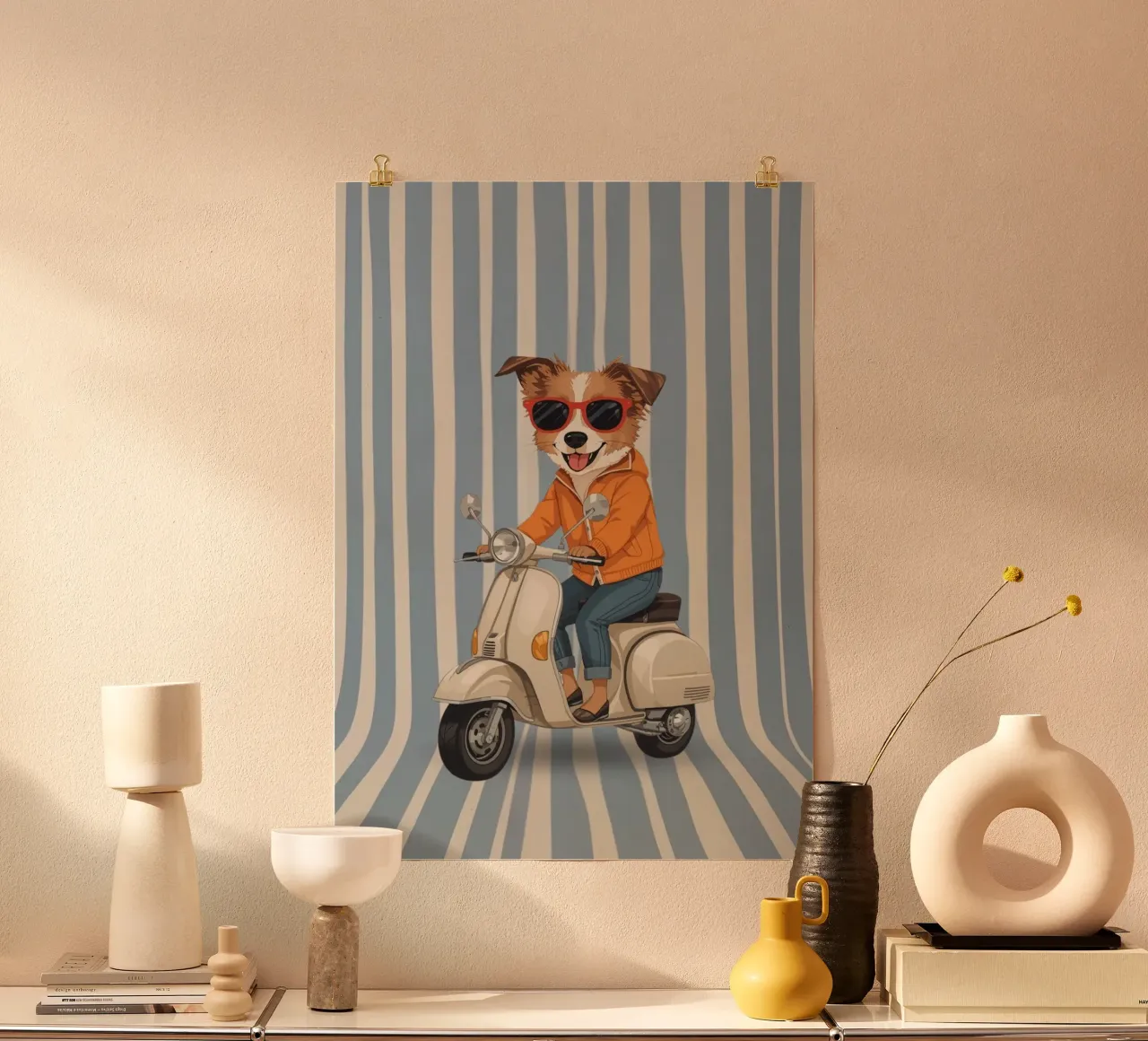 Cane cool su uno scooter carta hahnemühle da Doodle Dreams Art