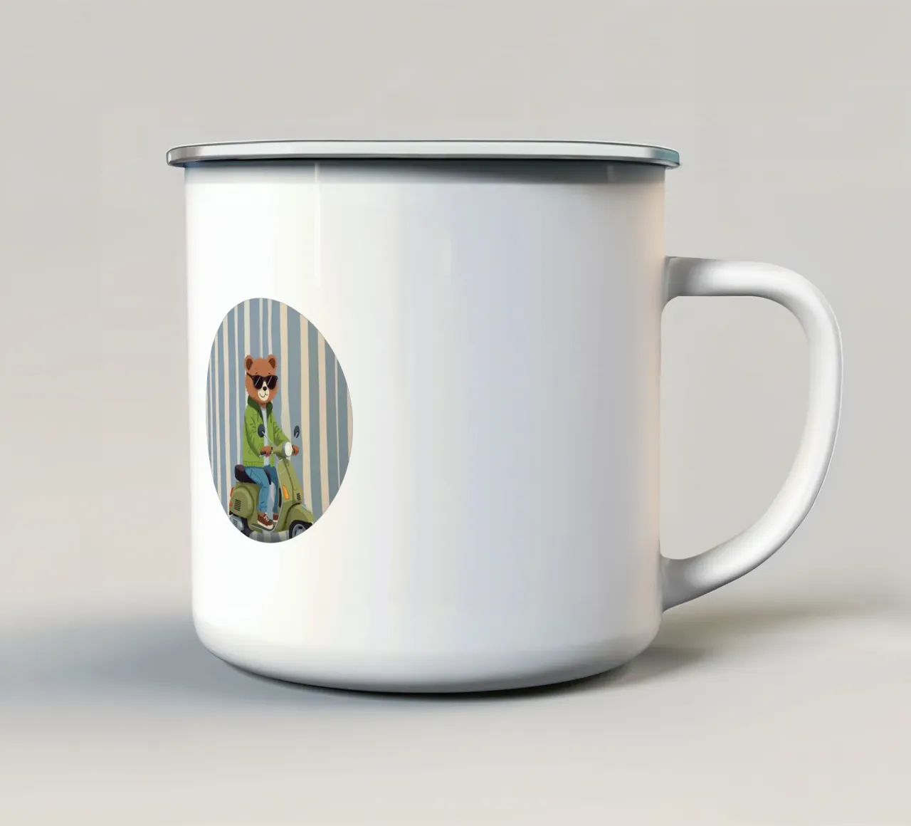 Un orso figo su uno scooter tazza in smalto da Doodle Dreams Art
