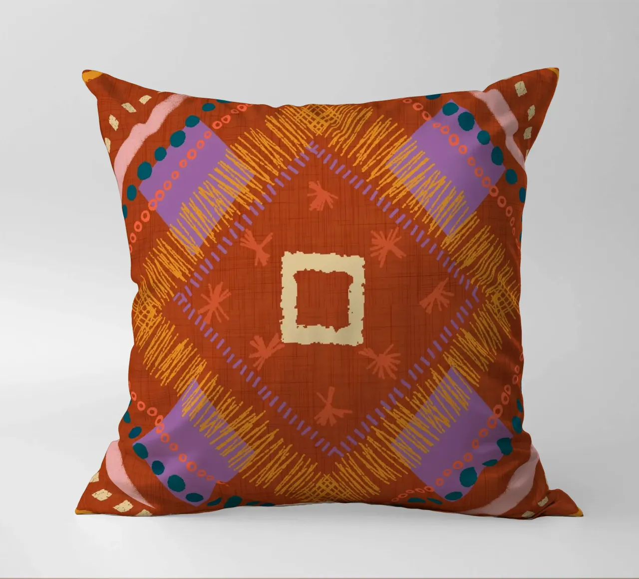 Boho Jewel Diamond Rust - Geometrico eclettico cuscino da susanacosta