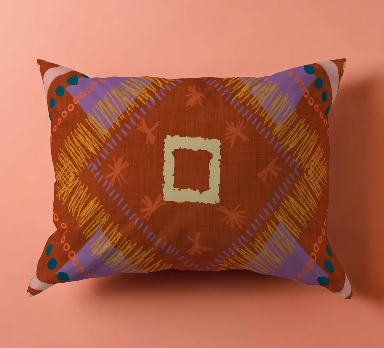 Boho Jewel Diamond Rust - Geometrico eclettico cuscino da susanacosta