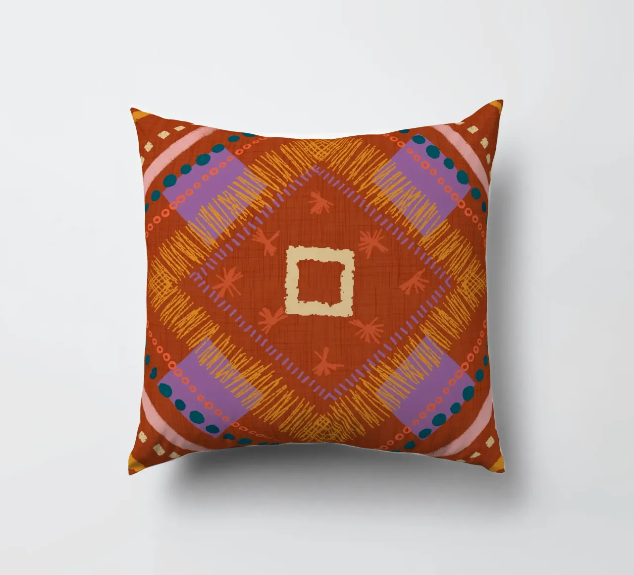 Boho Jewel Diamond Rust - Geometrico eclettico cuscino da susanacosta