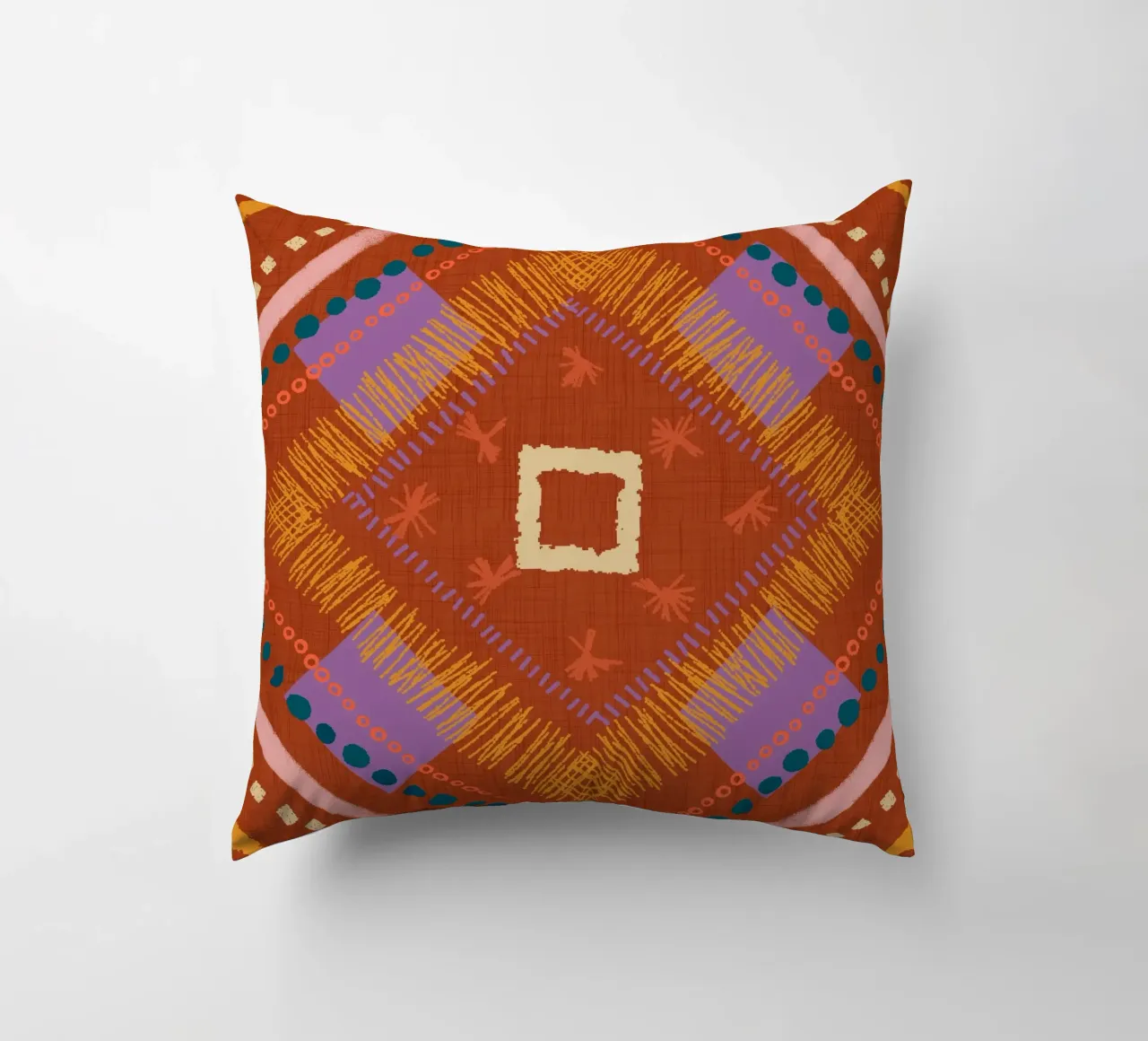 Boho Jewel Diamond Rust - Geometrico eclettico cuscino da susanacosta