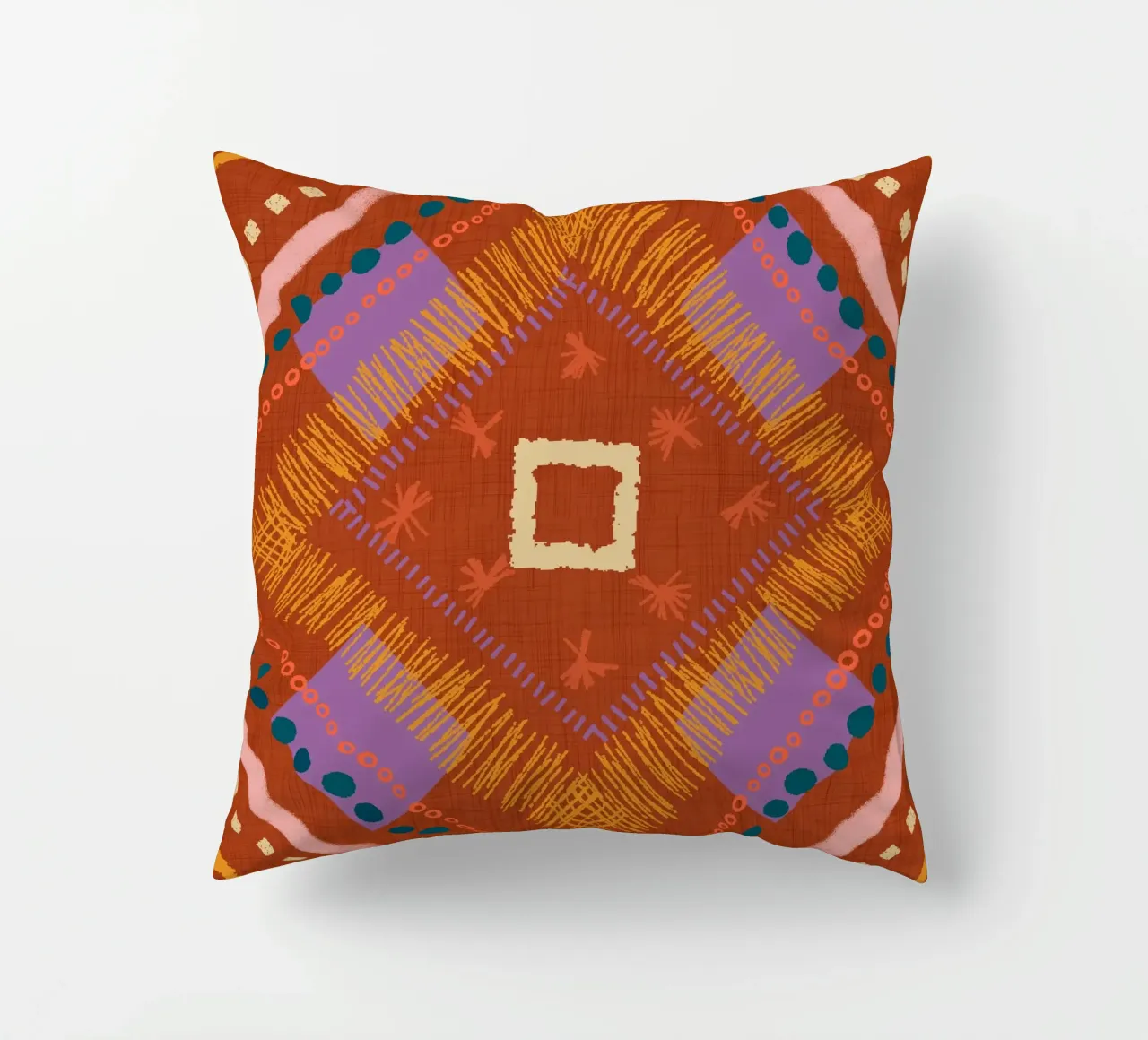 Boho Jewel Diamond Rust - Geometrico eclettico cuscino da susanacosta