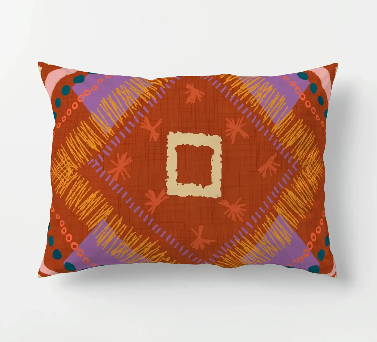 Boho Jewel Diamond Rust - Geometrico eclettico cuscino da susanacosta