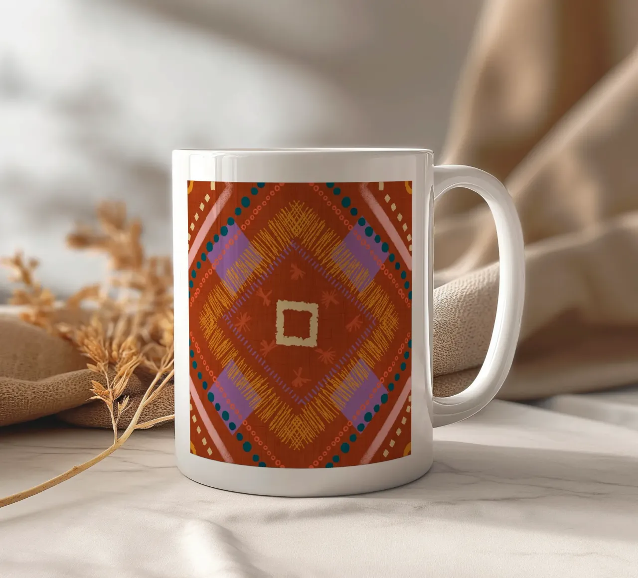 Boho Jewel Diamond Rust - Geometrico eclettico tazza in ceramica da susanacosta