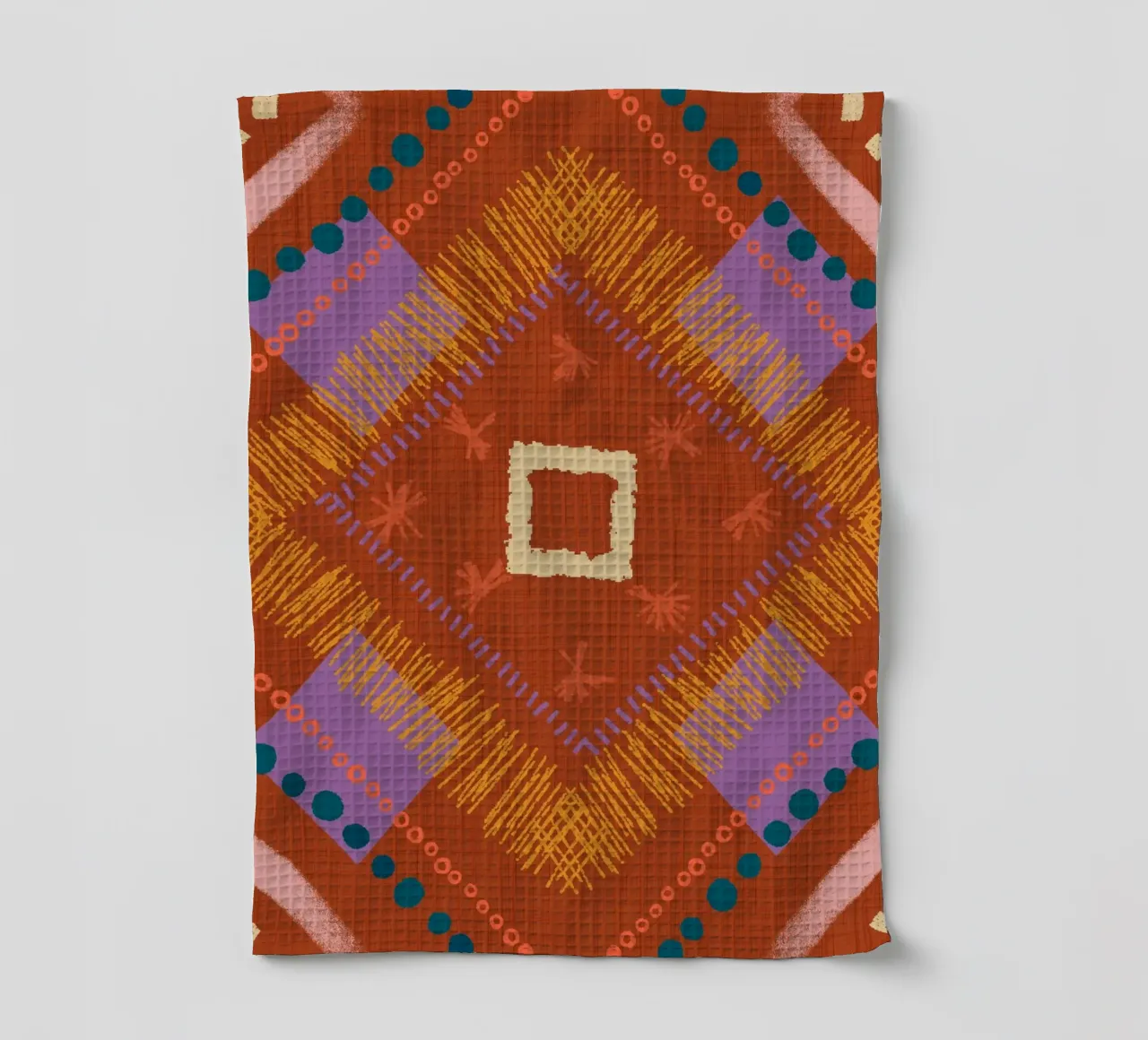 Boho Jewel Diamond Rust - Geometrico eclettico canovaccio da cucina da susanacosta