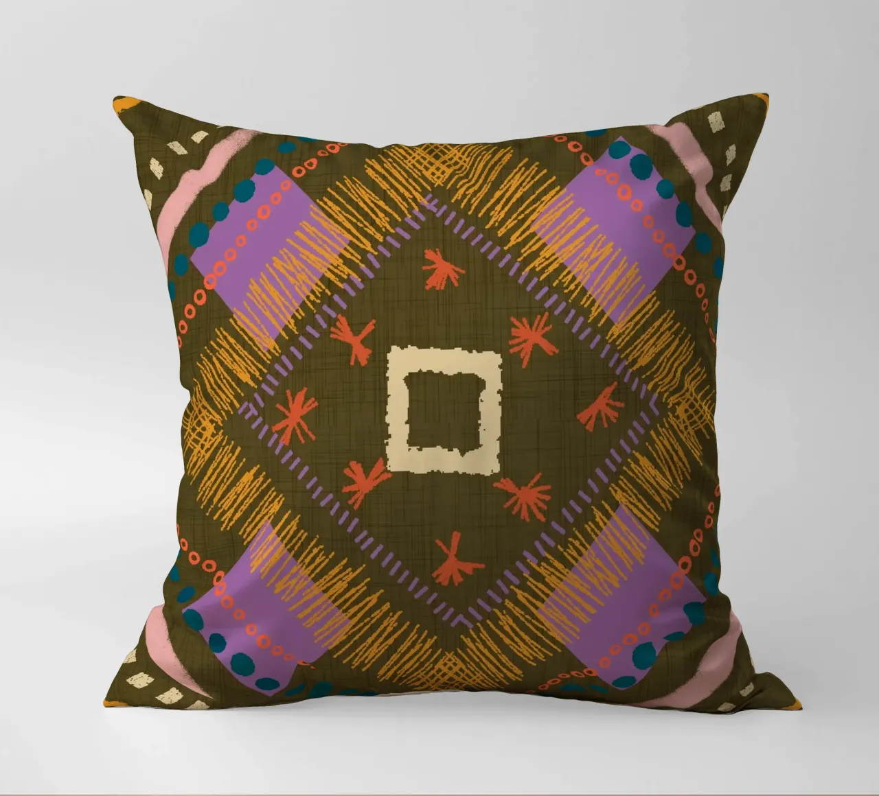 Gioiello Boho Diamond Olive - Geometrico eclettico cuscino da susanacosta