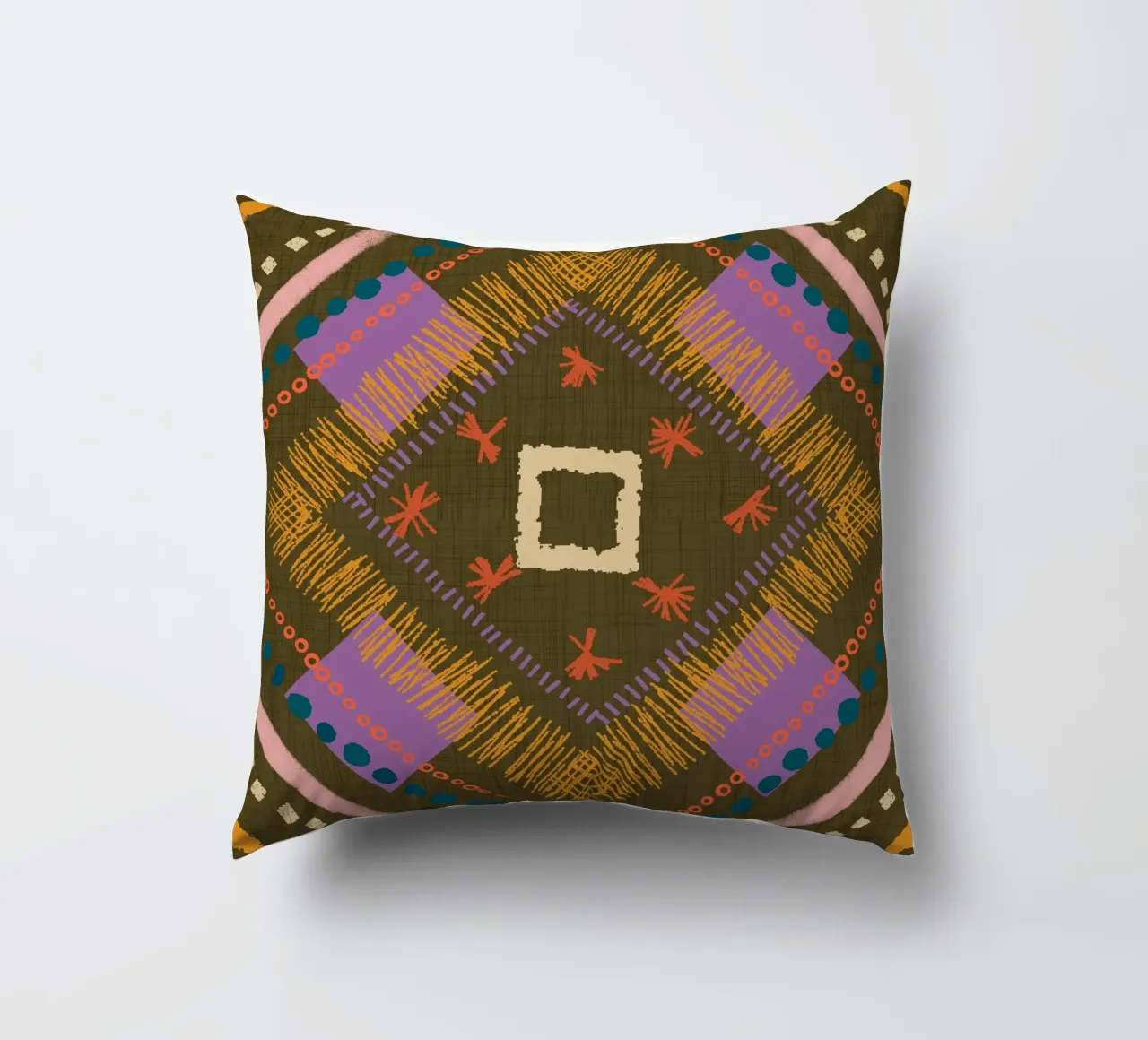 Gioiello Boho Diamond Olive - Geometrico eclettico cuscino da susanacosta