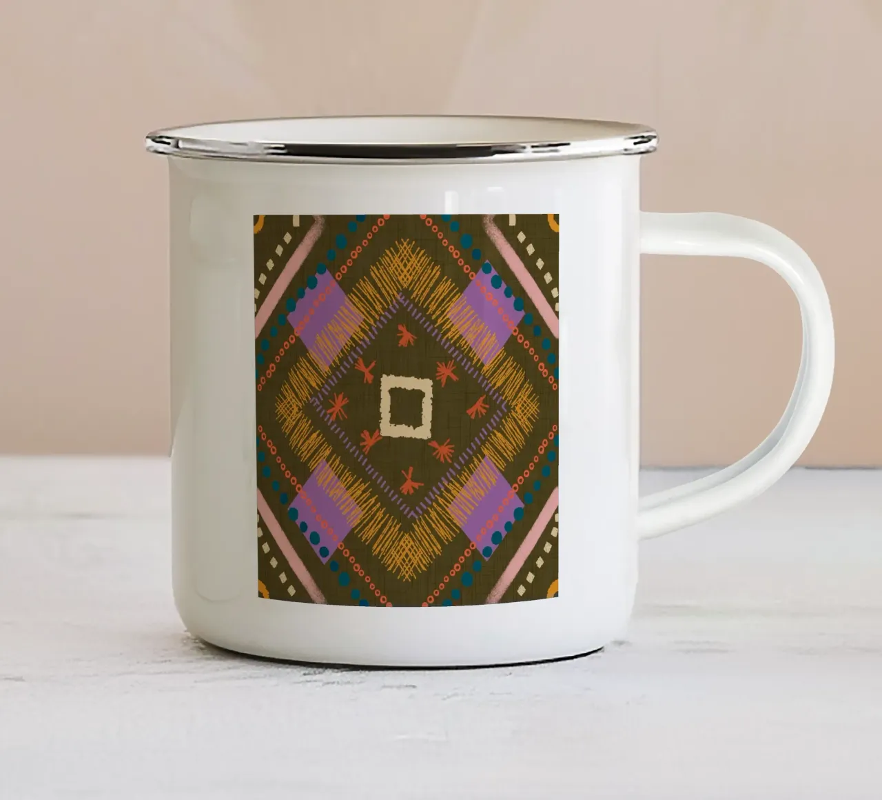 Gioiello Boho Diamond Olive - Geometrico eclettico tazza in smalto da susanacosta