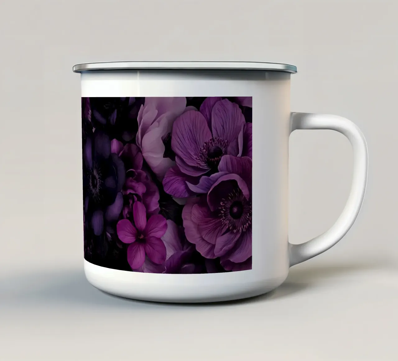 Bloemen Symfonie Fuchsia Pruim Blauw emaille mok van Andrea Haase Floral Passion