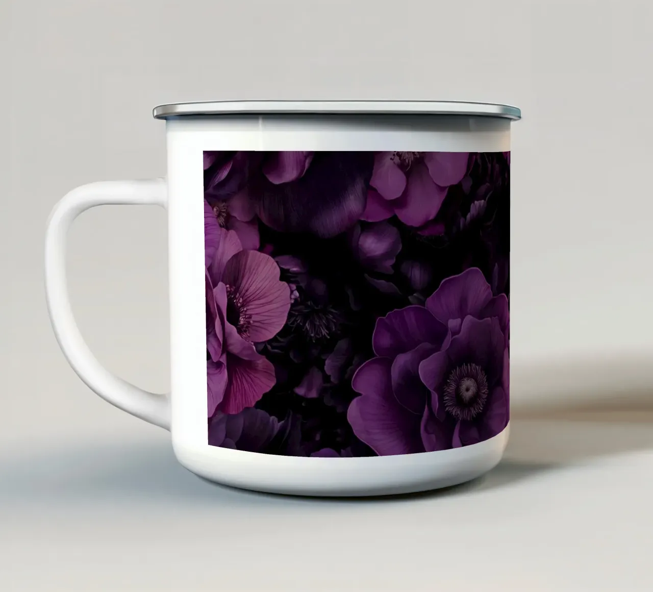 Bloemen Symfonie Fuchsia Pruim Blauw emaille mok van Andrea Haase Floral Passion