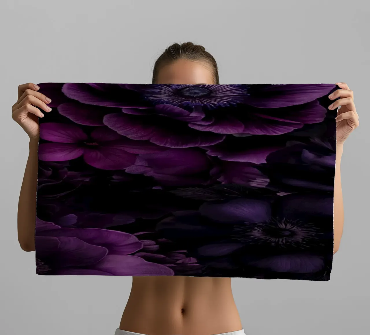 Bloemen Symfonie Fuchsia Pruim Blauw badhanddoek van Andrea Haase Floral Passion