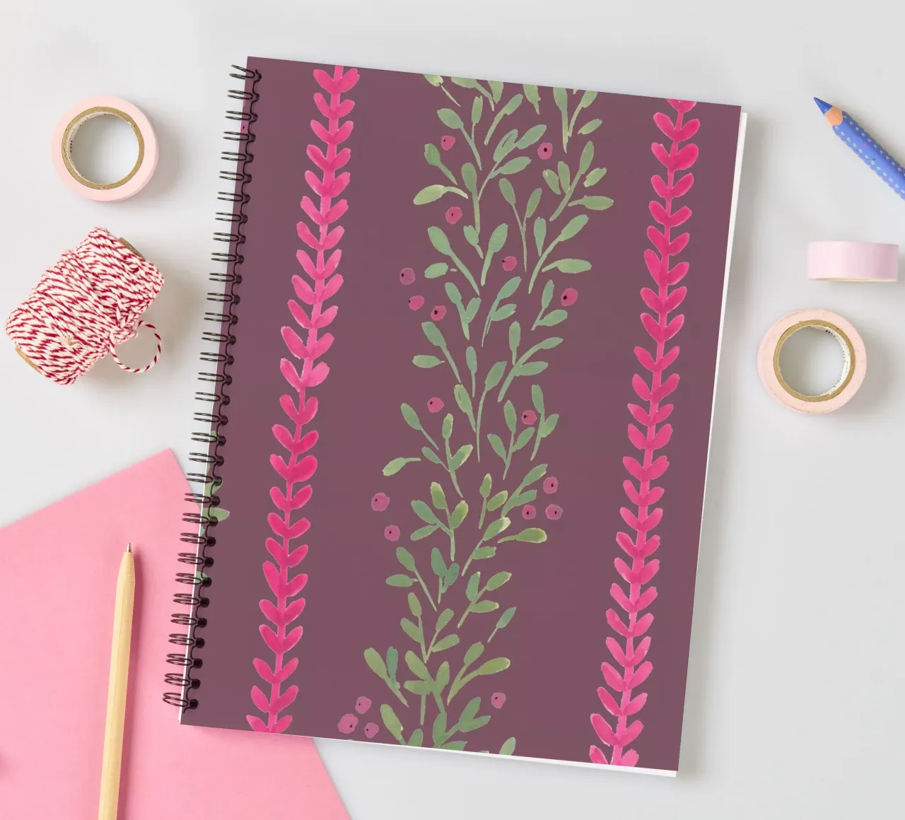 Pink berry lines spiral notebook by kosarandrea
