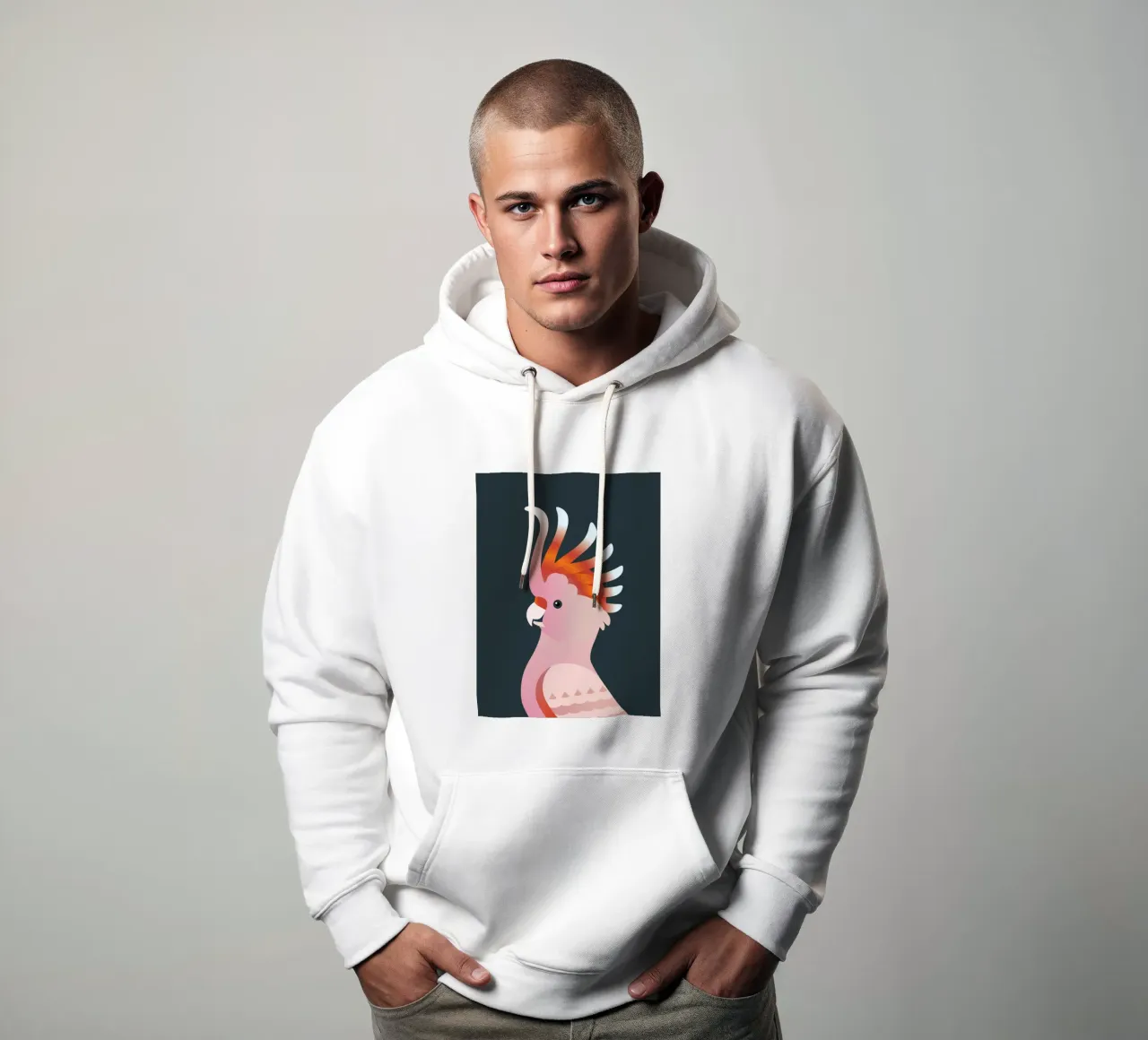 Uccello cacatua rosa felpa con cappuccio da Schuhmann Design