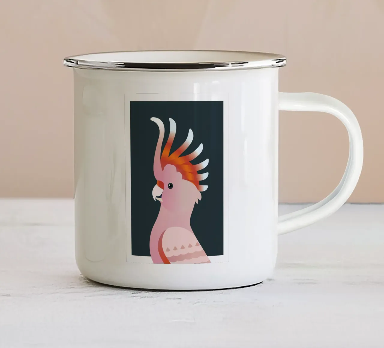 Uccello cacatua rosa tazza in smalto da Schuhmann Design