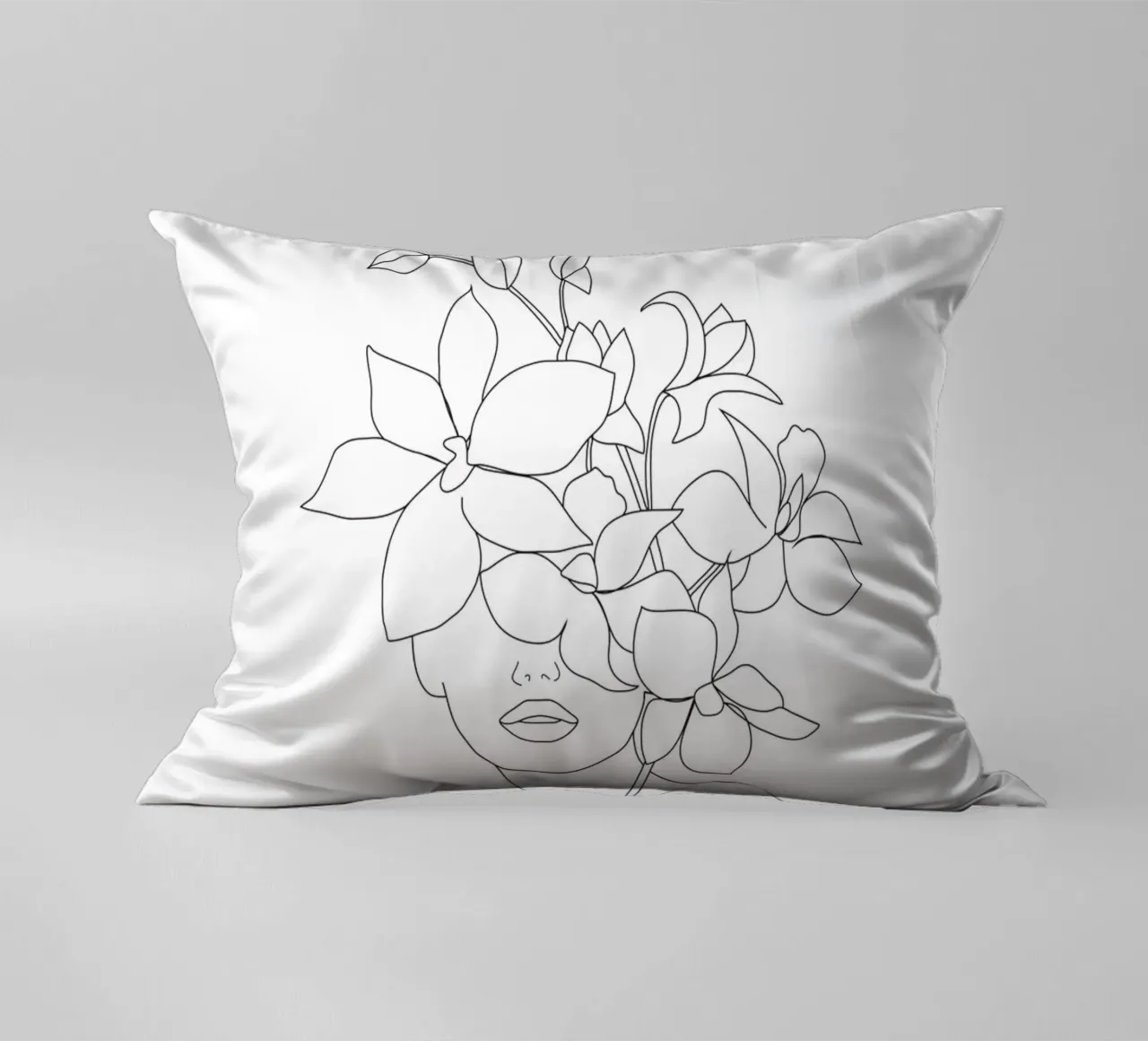 Minimal Line Art Woman with Orchids cuscino da Nadjaa