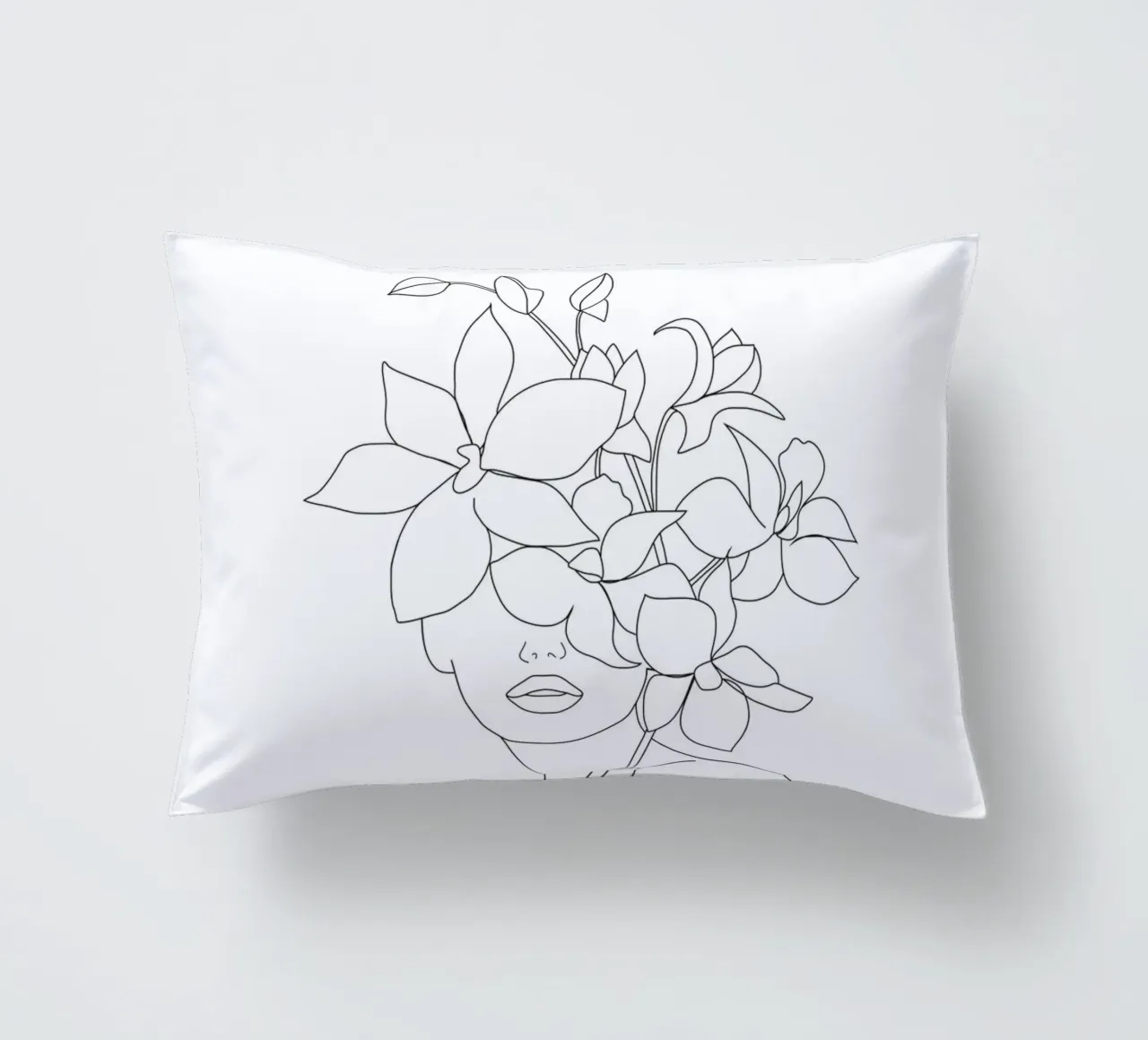 Minimal Line Art Woman with Orchids cuscino da Nadjaa