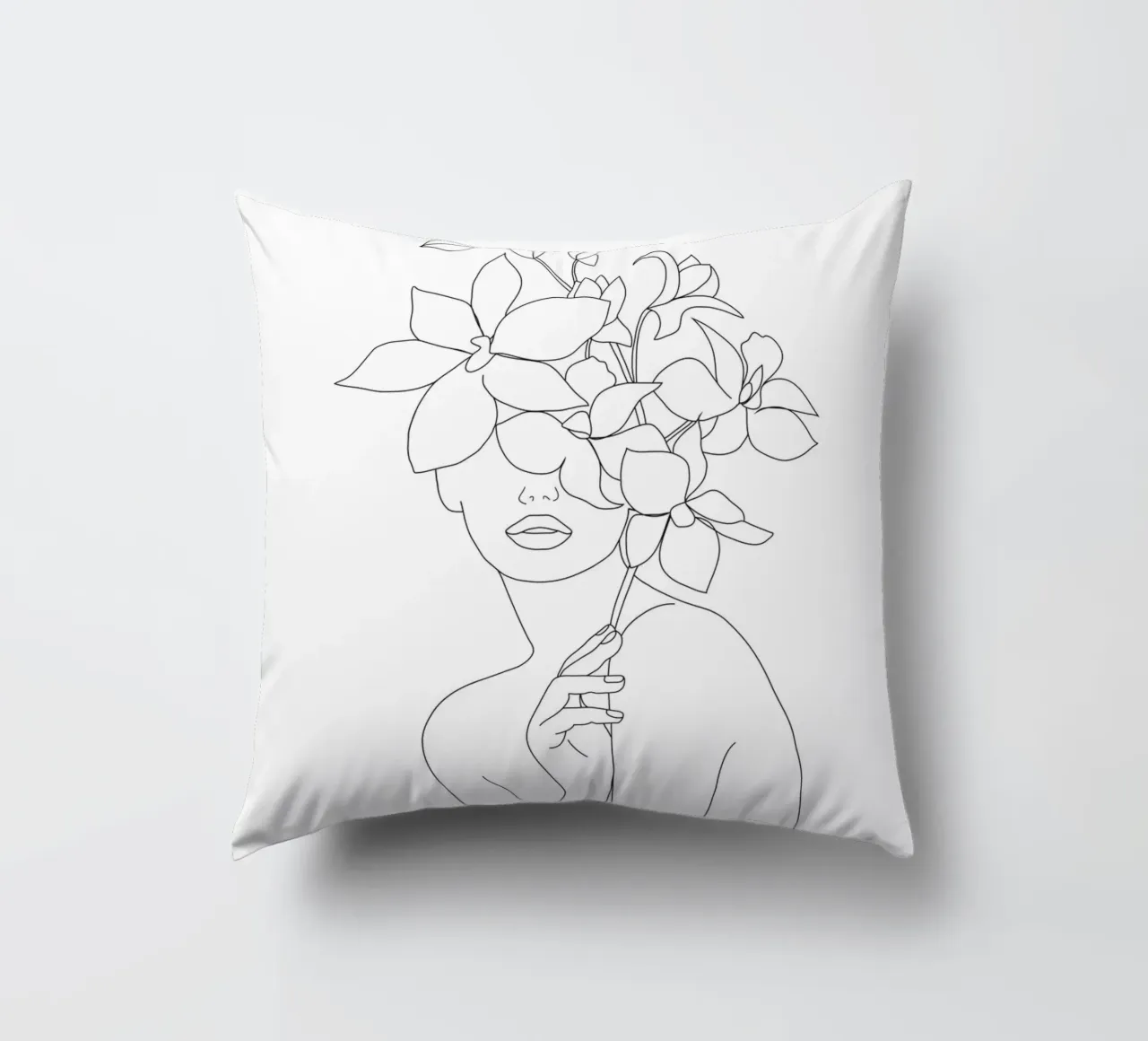 Minimal Line Art Woman with Orchids cuscino da Nadjaa