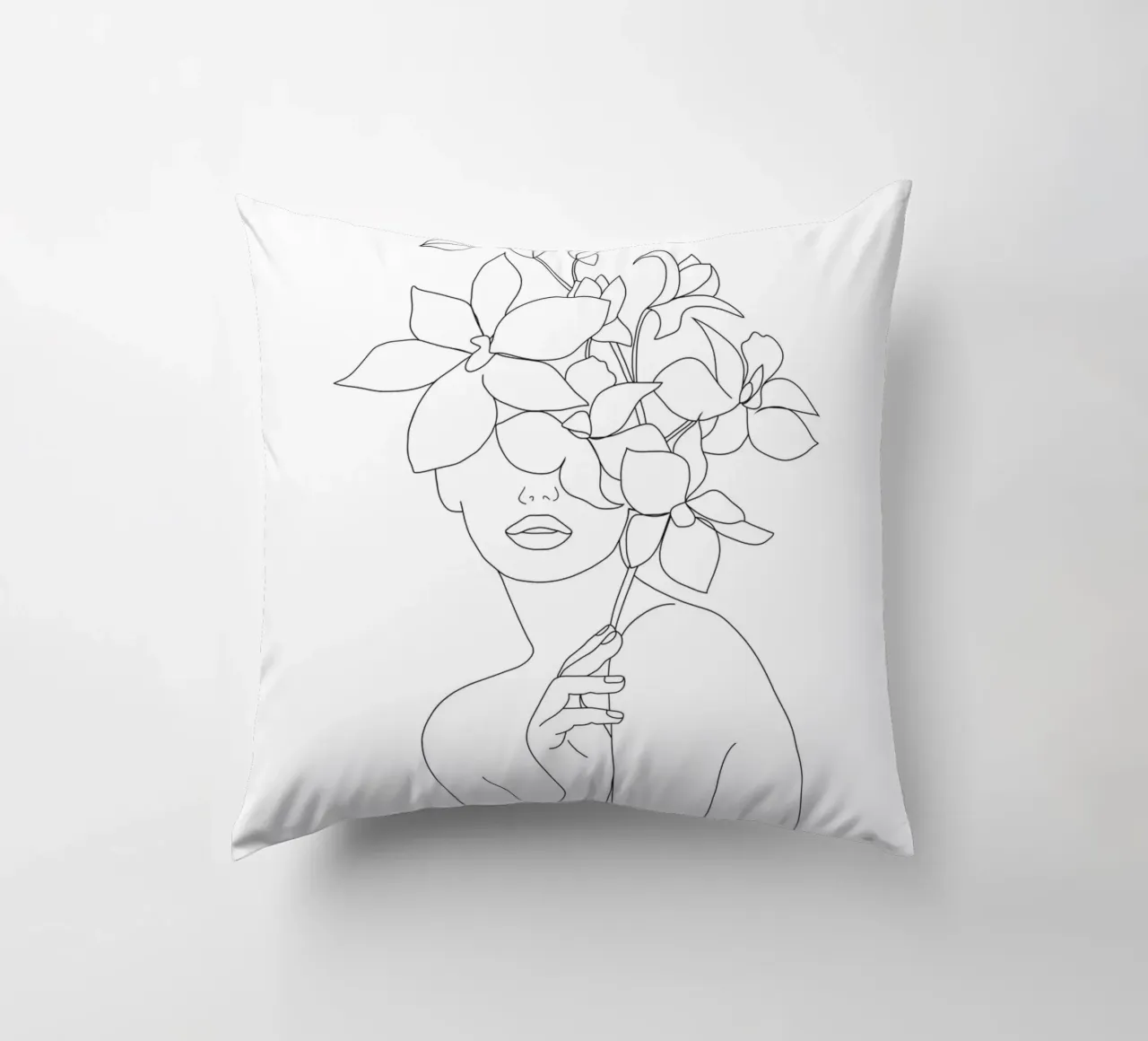 Minimal Line Art Woman with Orchids cuscino da Nadjaa