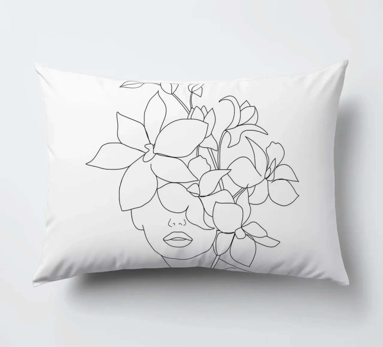 Minimal Line Art Woman with Orchids cuscino da Nadjaa