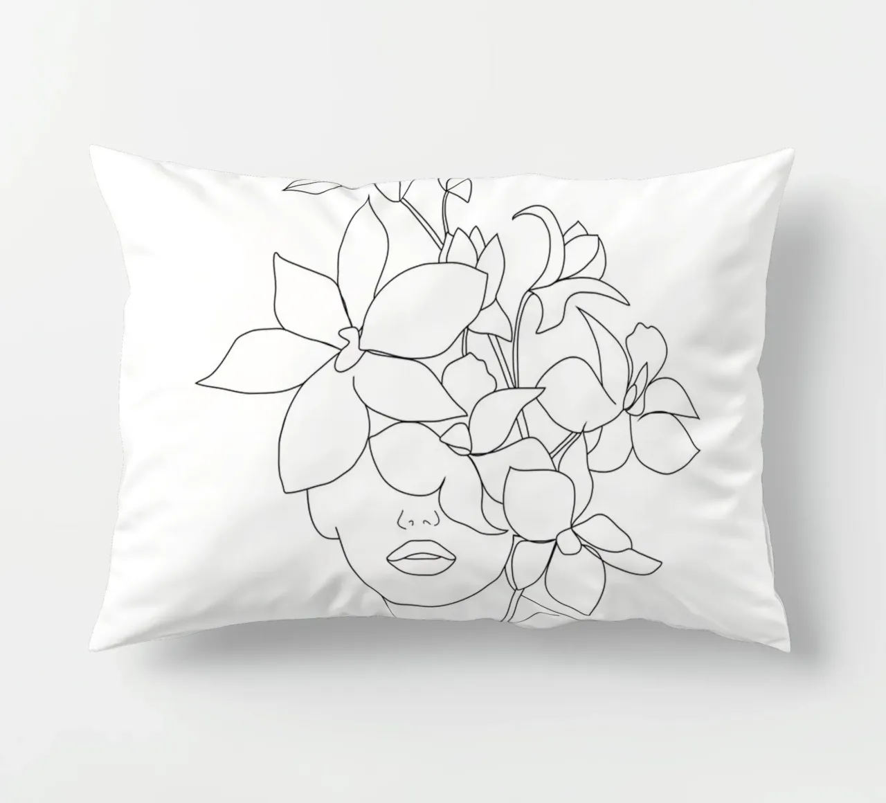 Minimal Line Art Woman with Orchids cuscino da Nadjaa