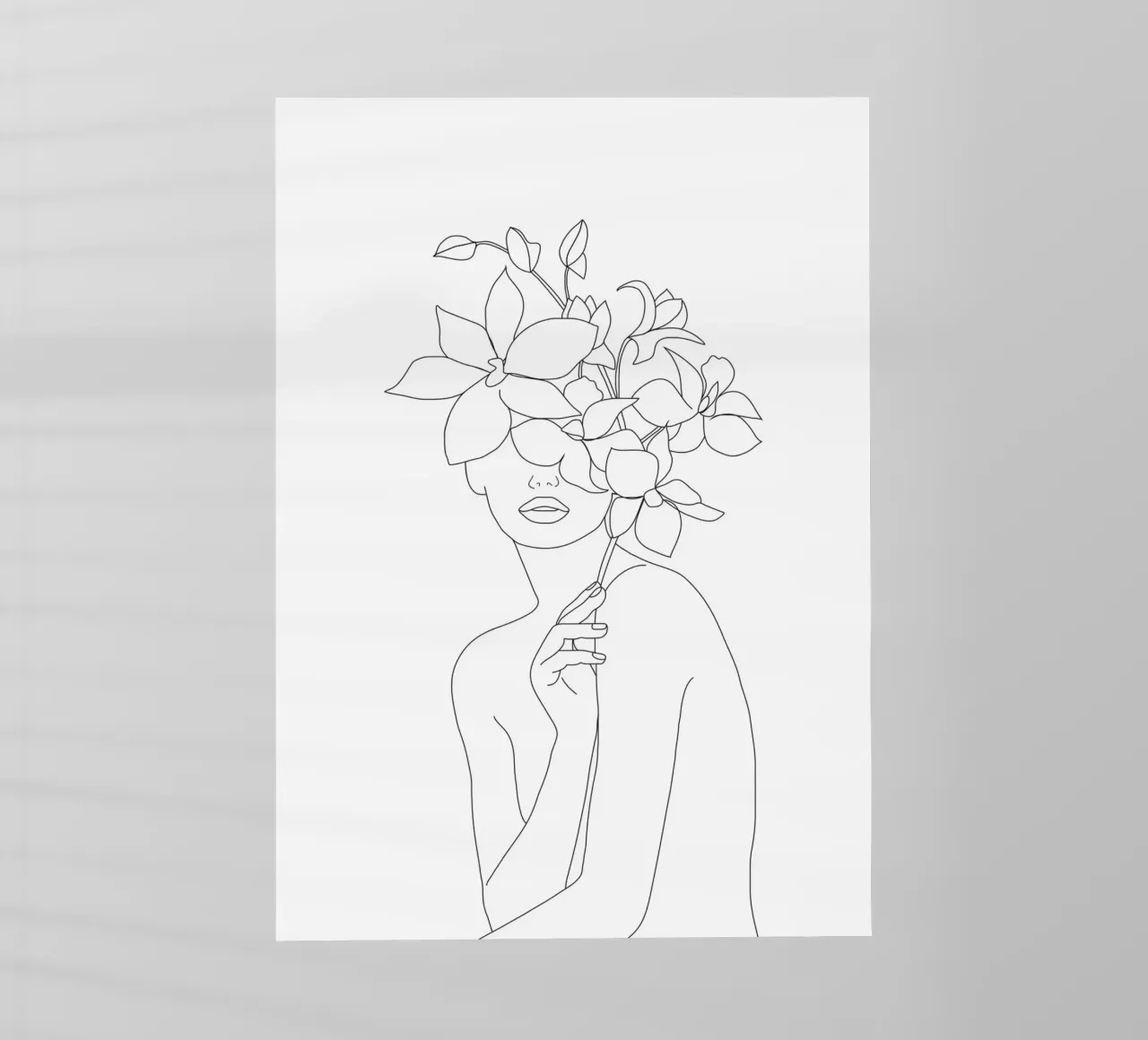 Minimal Line Art Woman with Orchids pellicola backlit da Nadjaa
