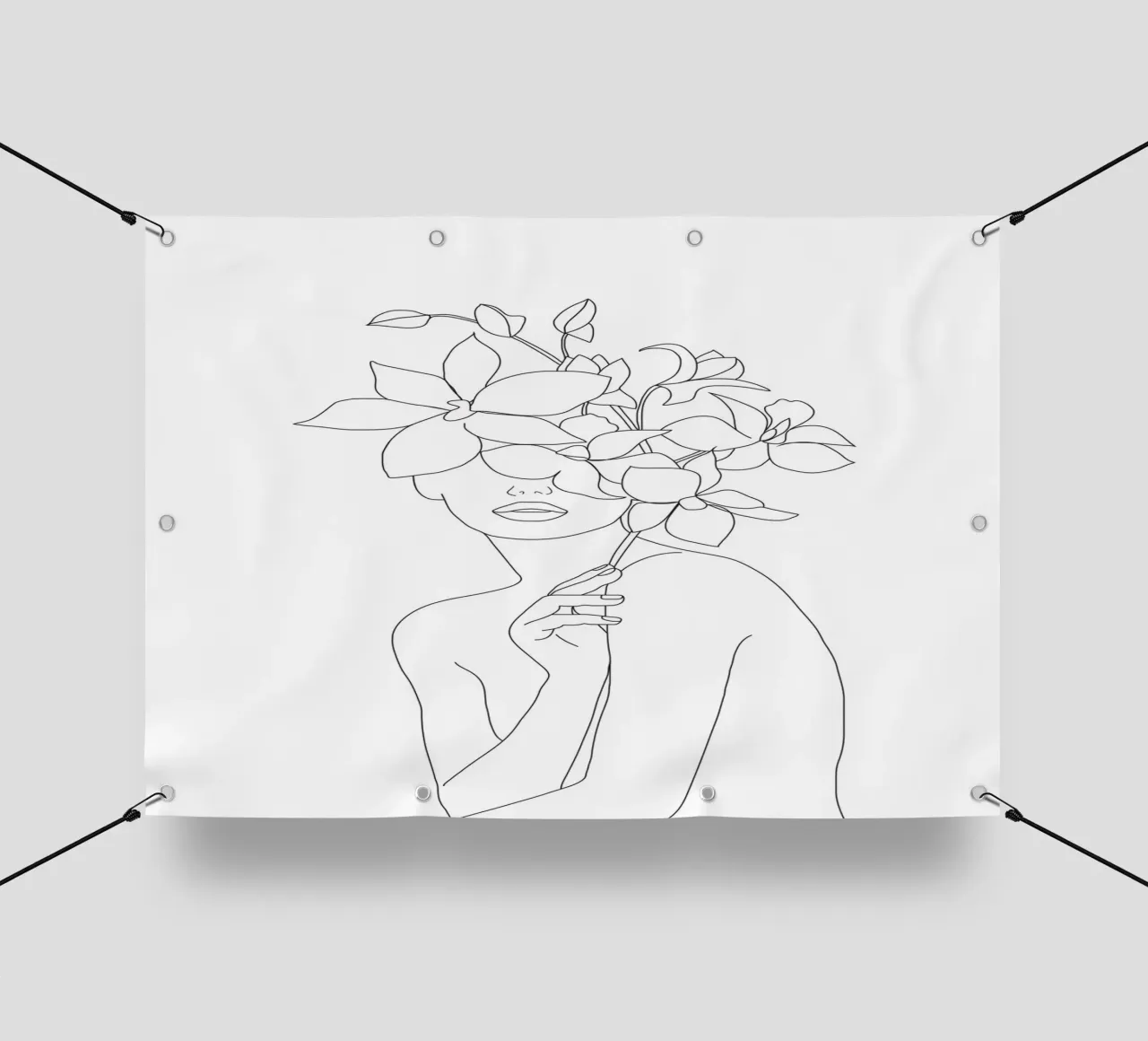 Minimal Line Art Woman with Orchids telo in pvc da Nadjaa