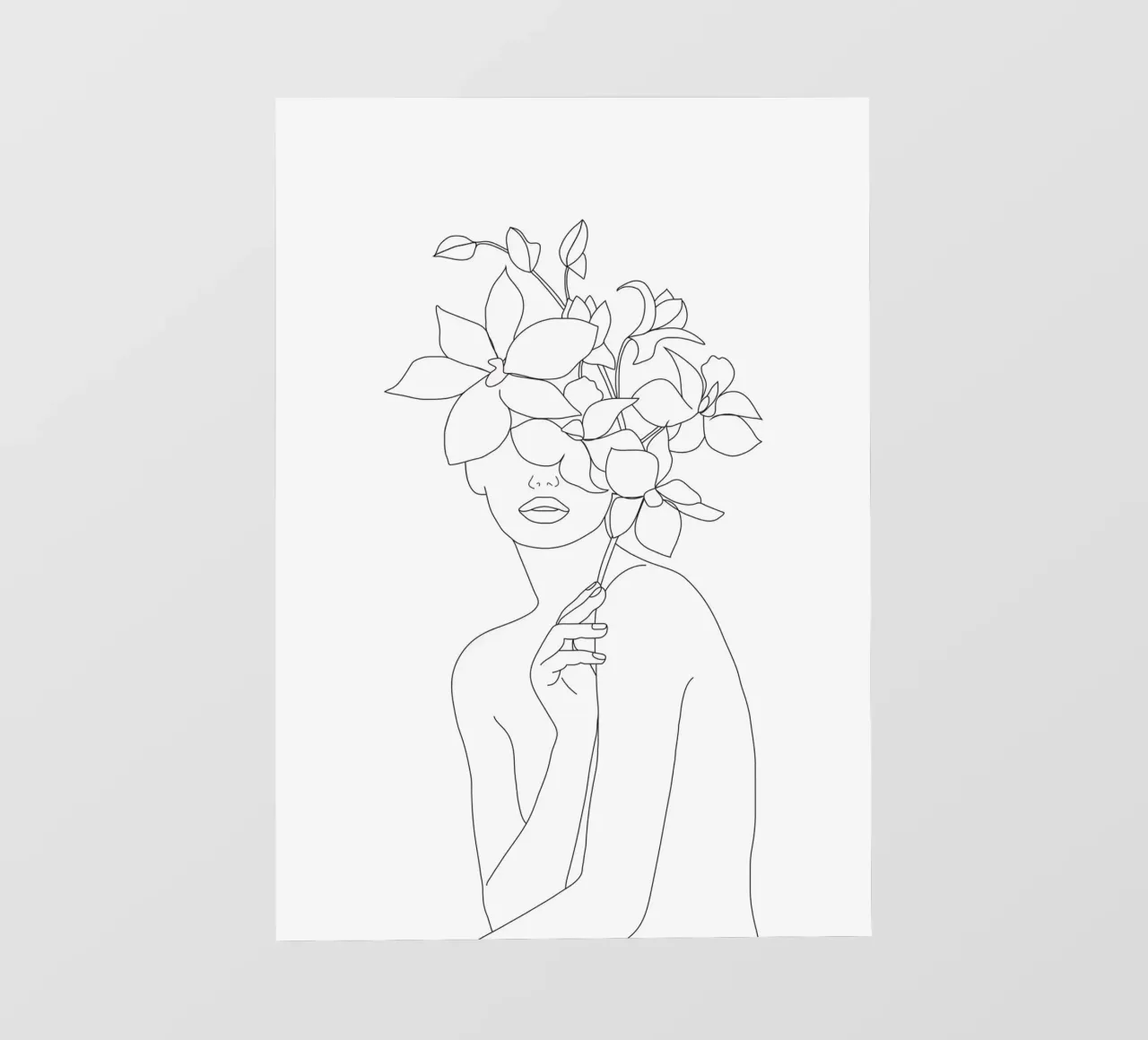 Minimal Line Art Woman with Orchids telo in pvc da Nadjaa