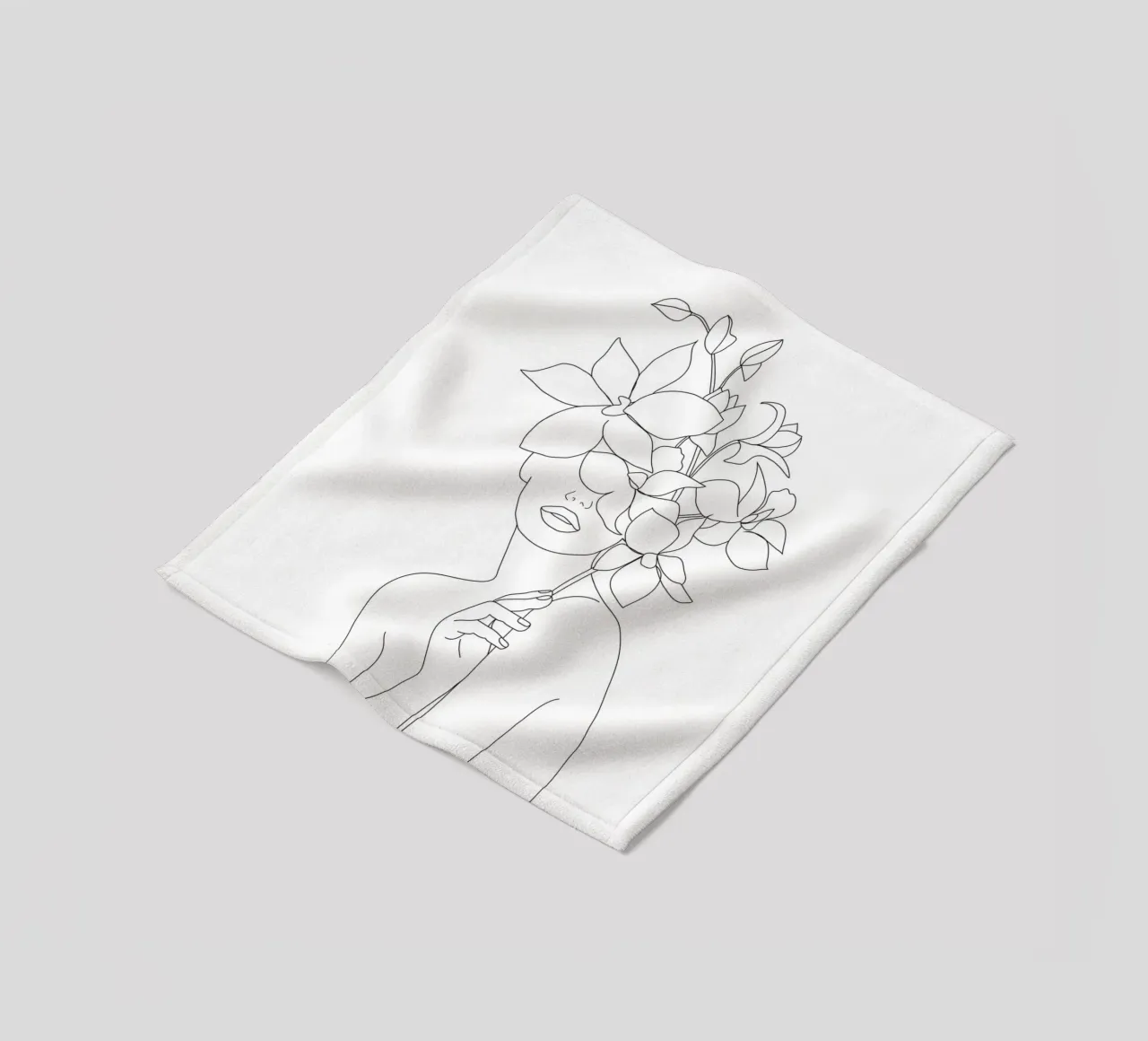 Minimal Line Art Woman with Orchids coperta in pile da Nadjaa