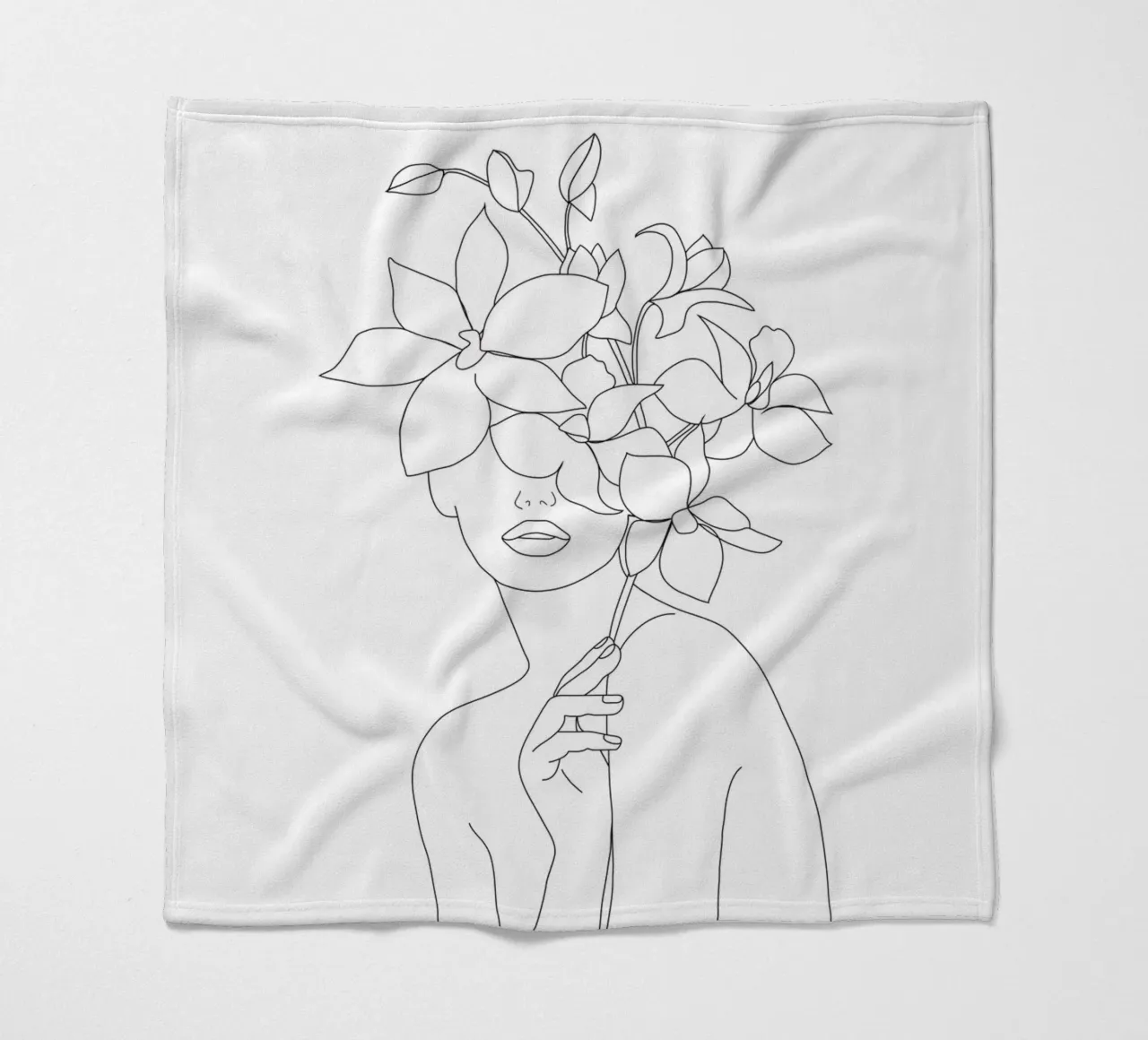 Minimal Line Art Woman with Orchids coperta in pile da Nadjaa