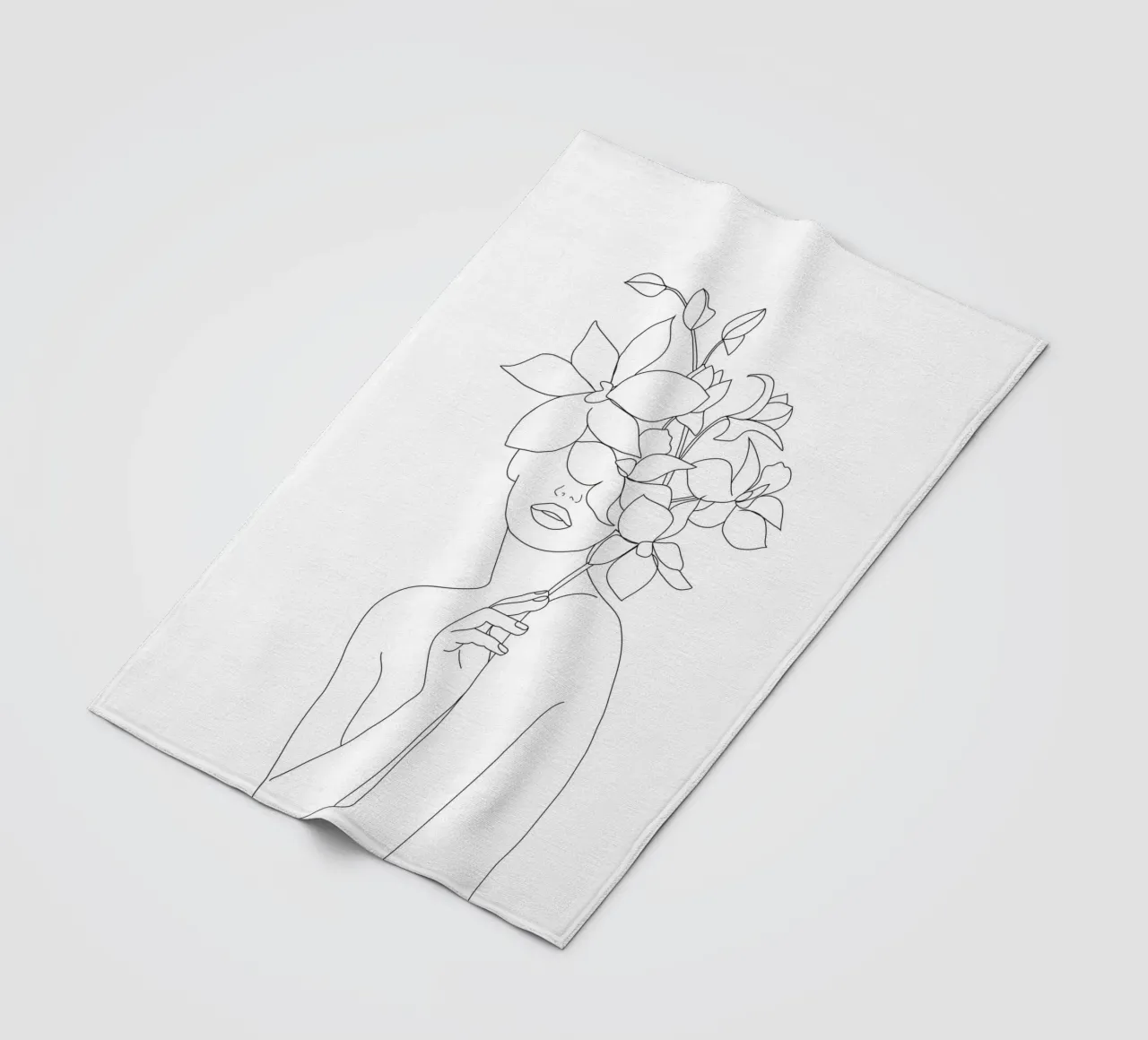 Minimal Line Art Woman with Orchids coperta in pile da Nadjaa