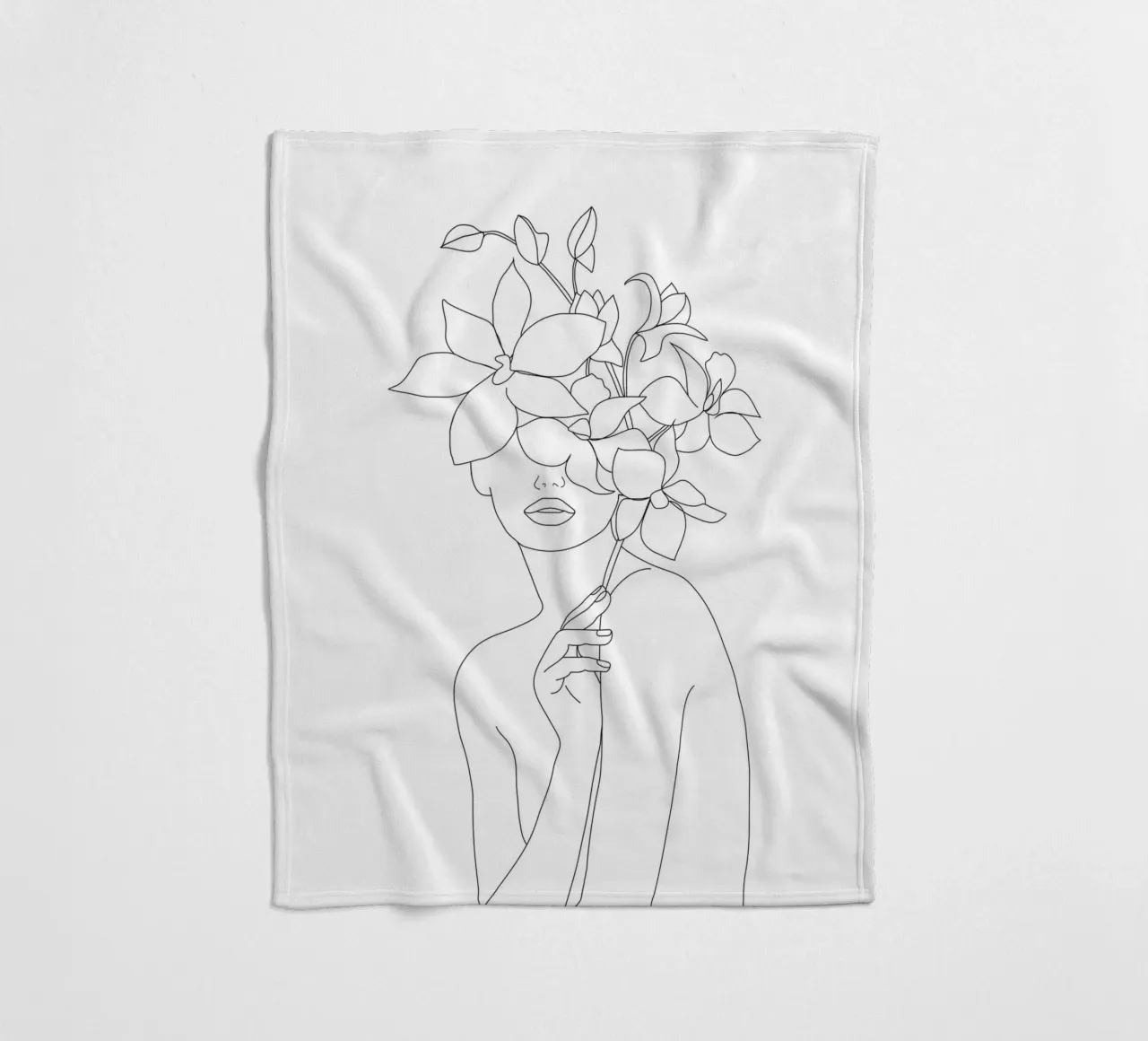 Minimal Line Art Woman with Orchids coperta in pile da Nadjaa