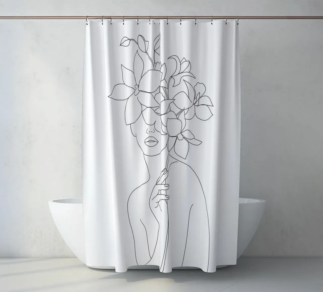 Minimal Line Art Woman with Orchids tenda da doccia da Nadjaa
