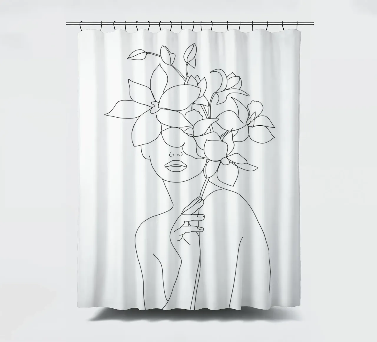 Minimal Line Art Woman with Orchids tenda da doccia da Nadjaa