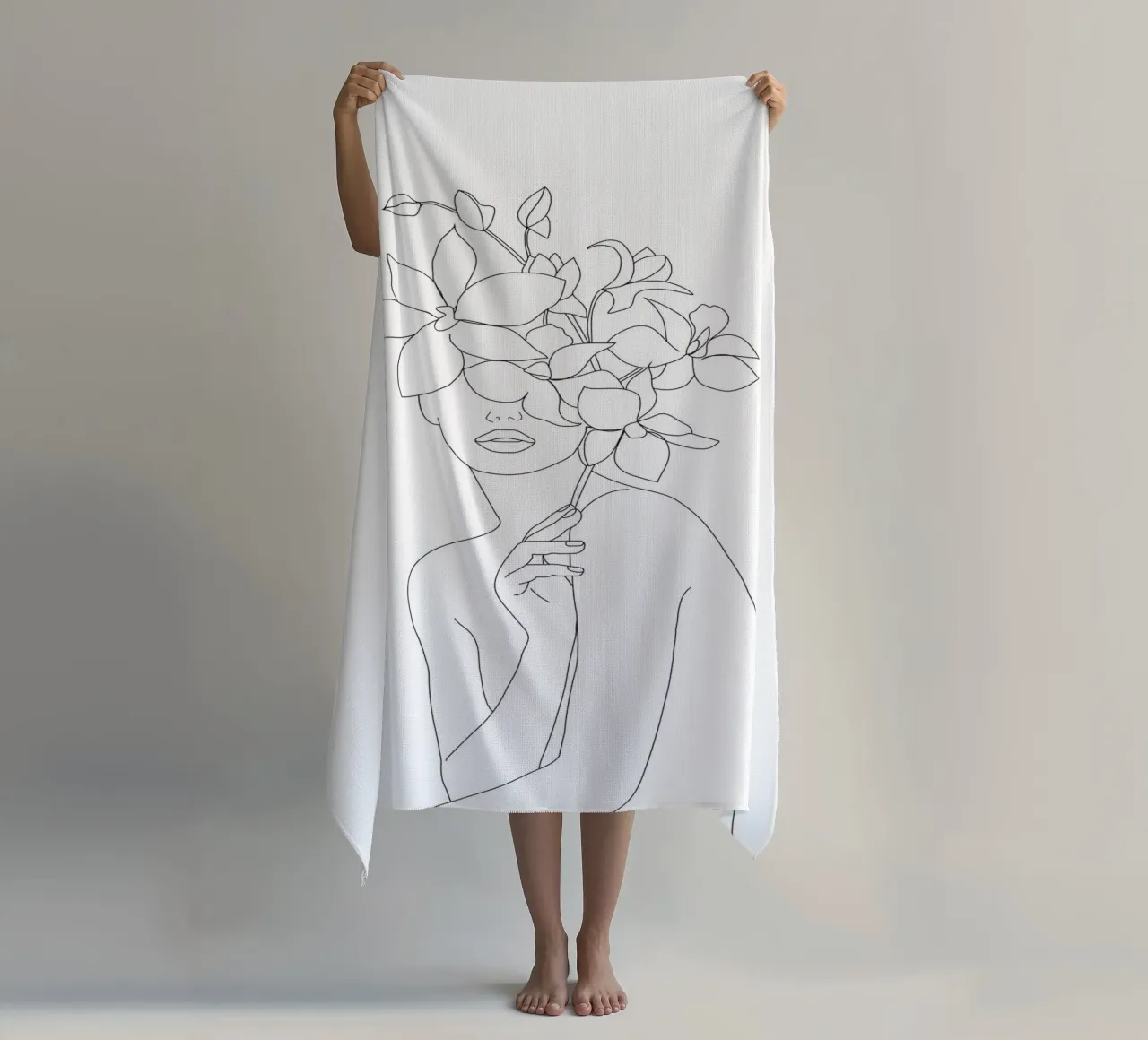 Minimal Line Art Woman with Orchids telo mare da Nadjaa