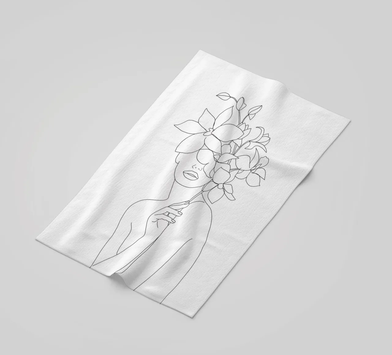 Minimal Line Art Woman with Orchids telo mare da Nadjaa