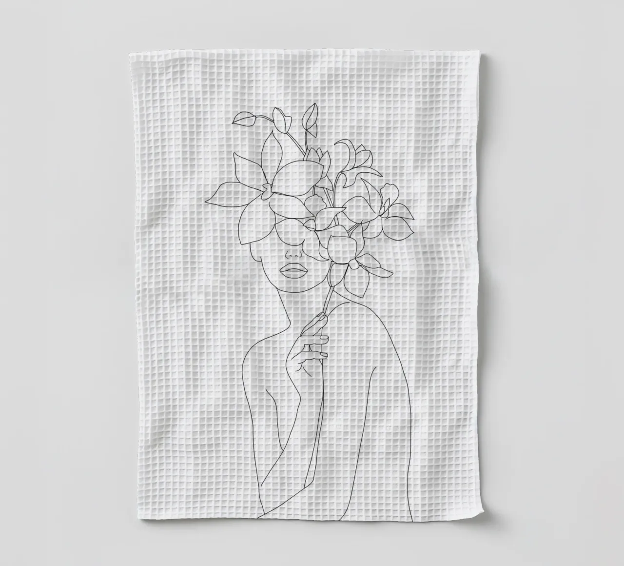 Minimal Line Art Woman with Orchids canovaccio da cucina da Nadjaa