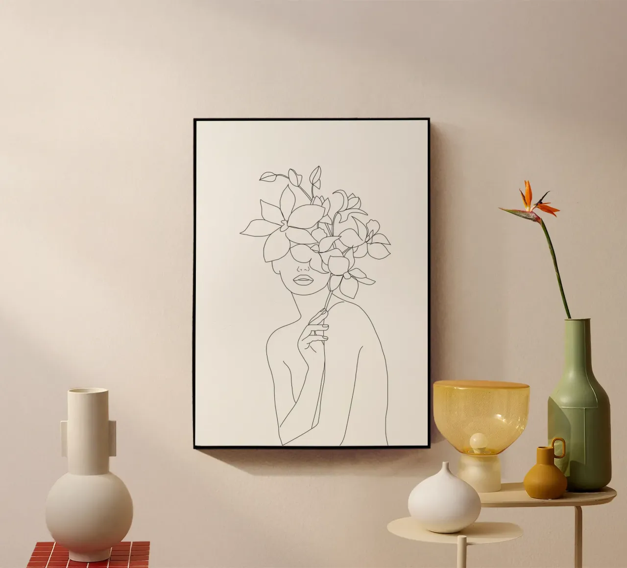 Minimal Line Art Woman with Orchids plexiglass da Nadjaa