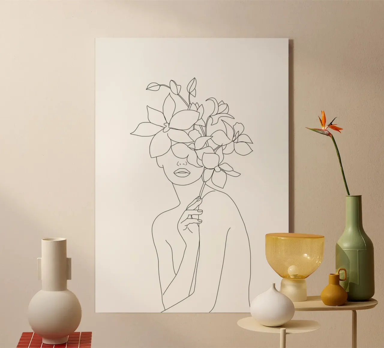 Minimal Line Art Woman with Orchids plexiglass da Nadjaa