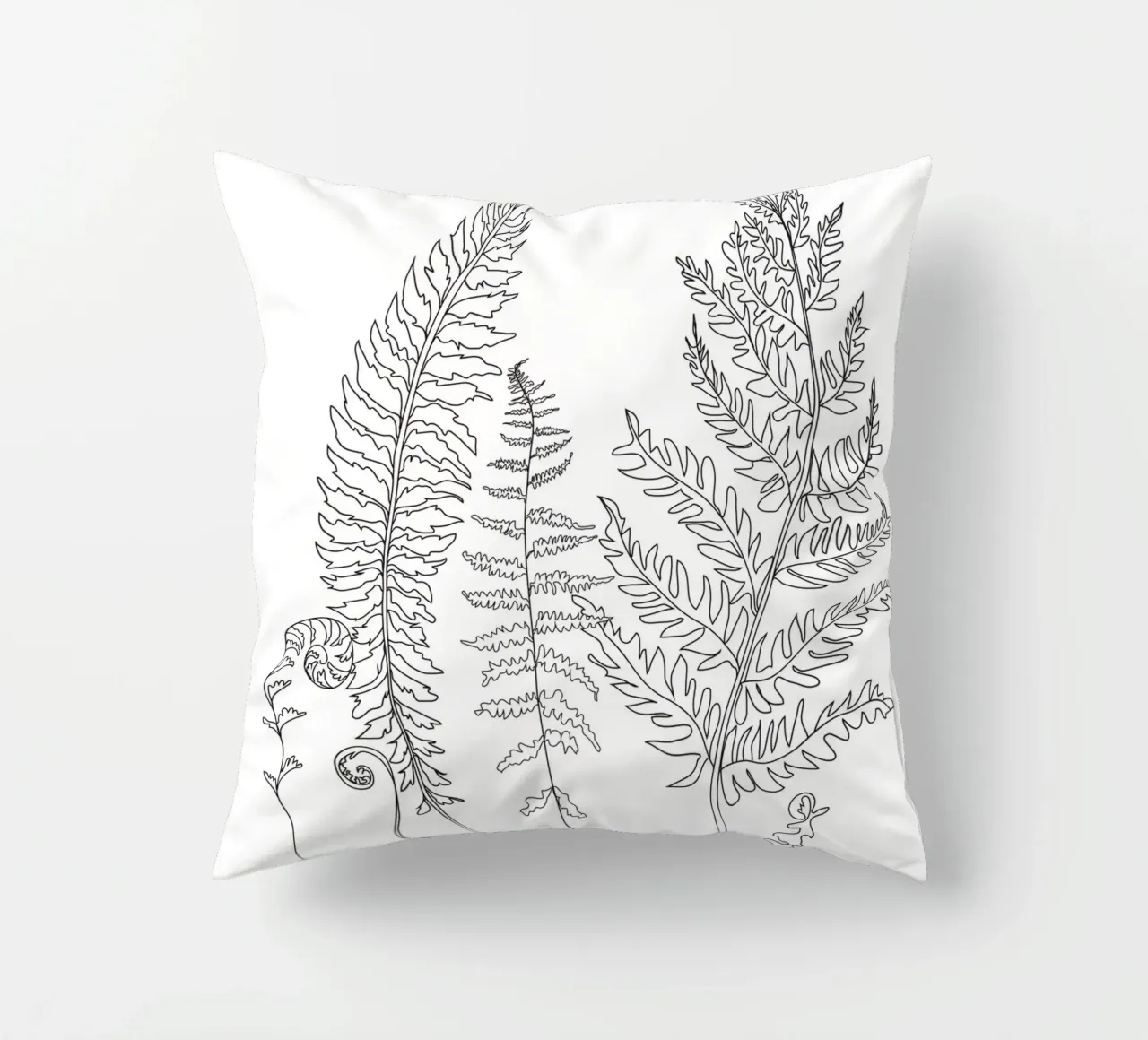 Minimal Line Art Fern Leaves cuscino da Nadjaa
