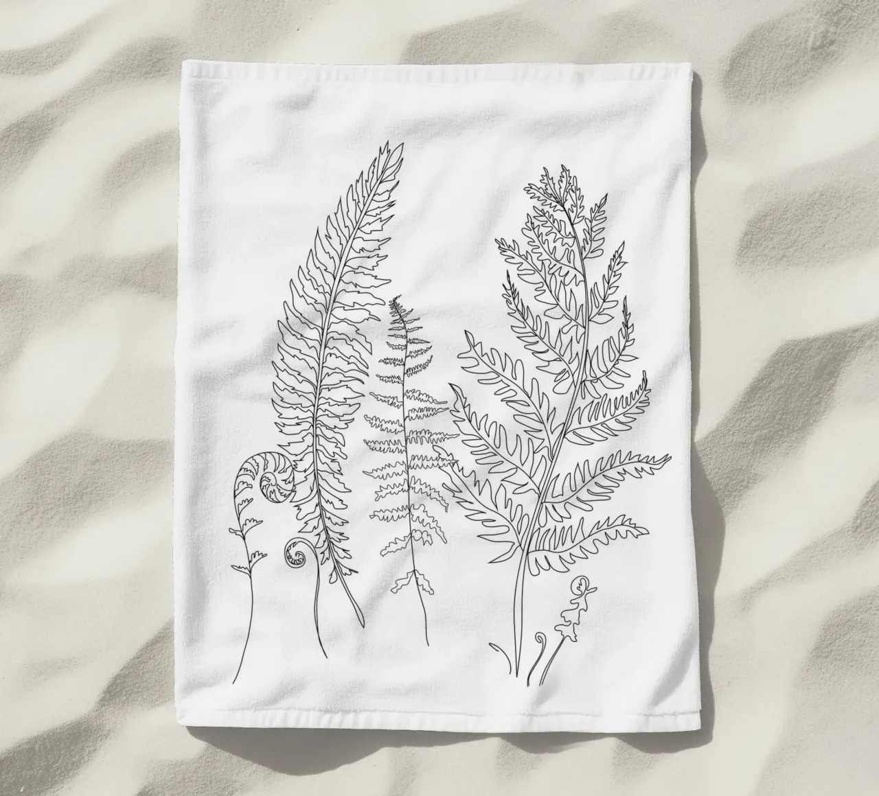 Minimal Line Art Fern Leaves telo mare da Nadjaa