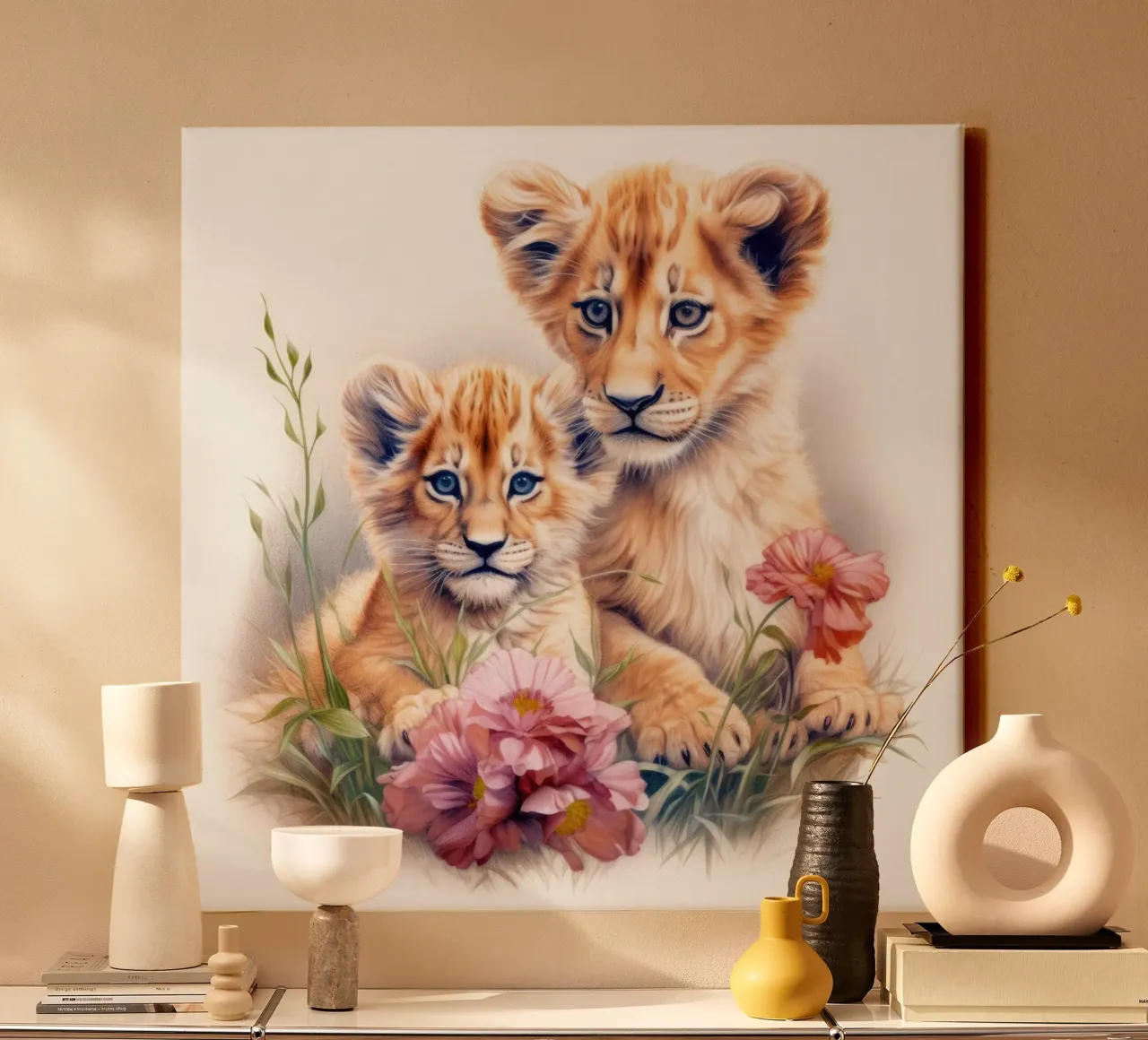 Baby leeuwenwelpen canvas van Happy Littles