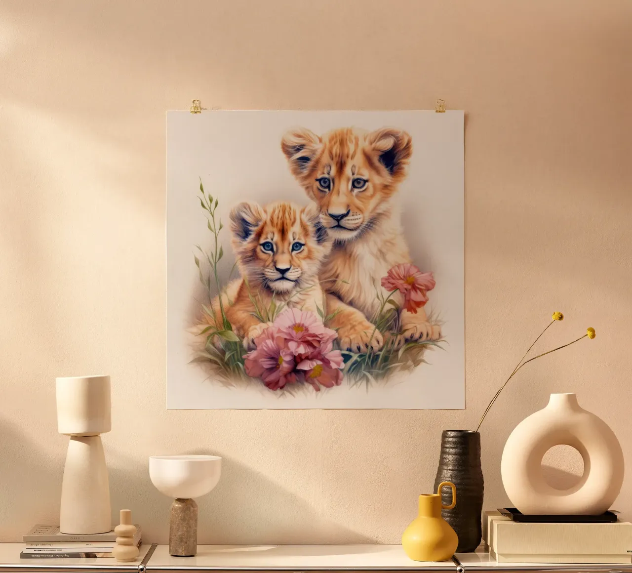 Baby Lion Cubs poster by Happy Littles