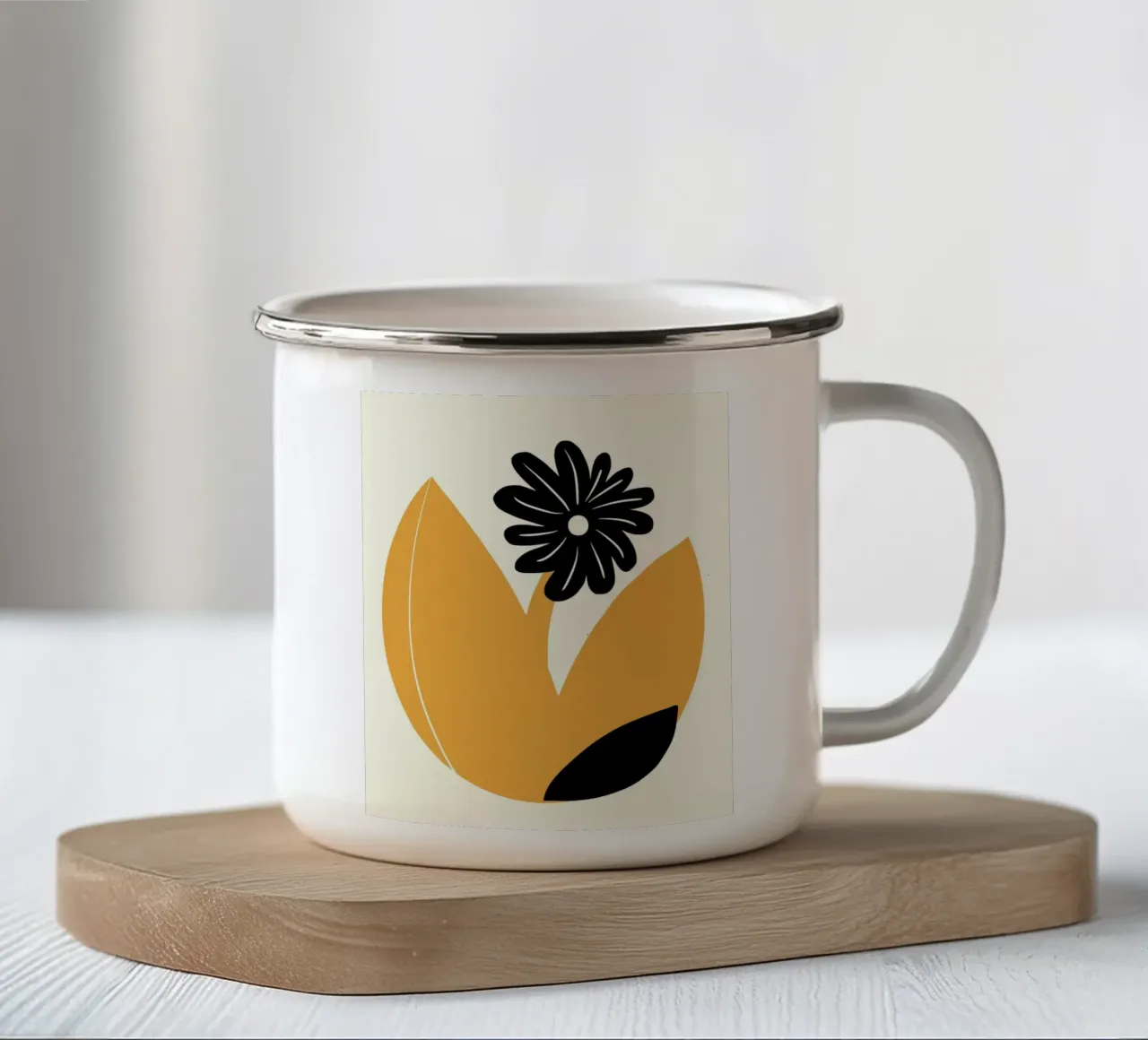 Fioritura gialla e nera tazza in smalto da Little Dean