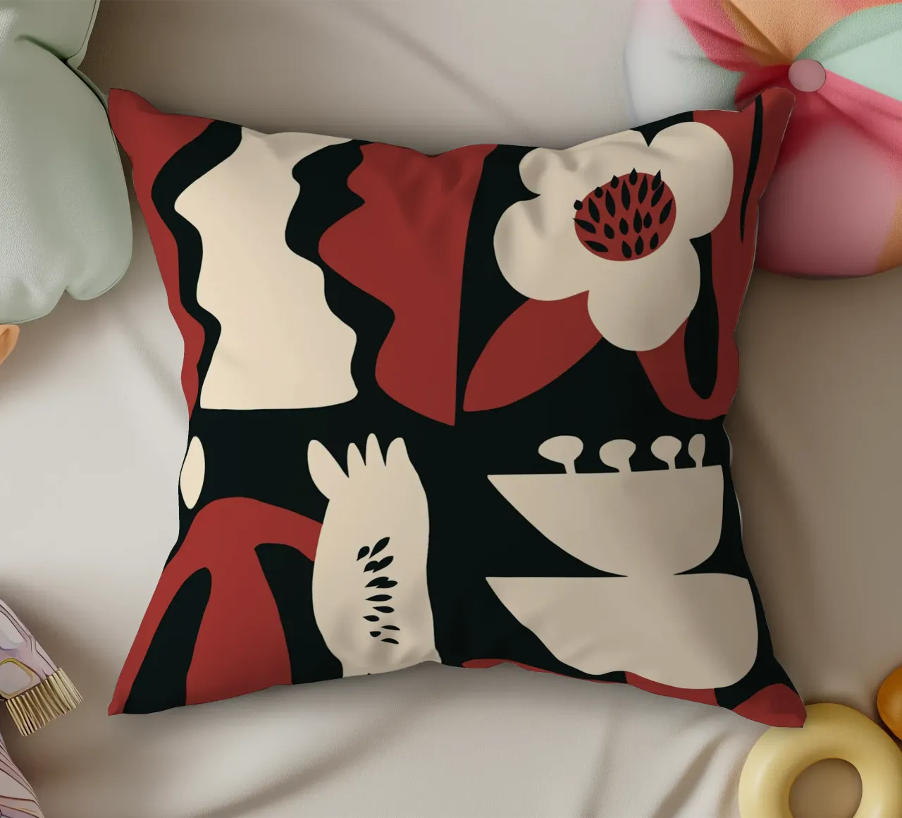 Composizione di fiori rossi retrò cuscino da Little Dean