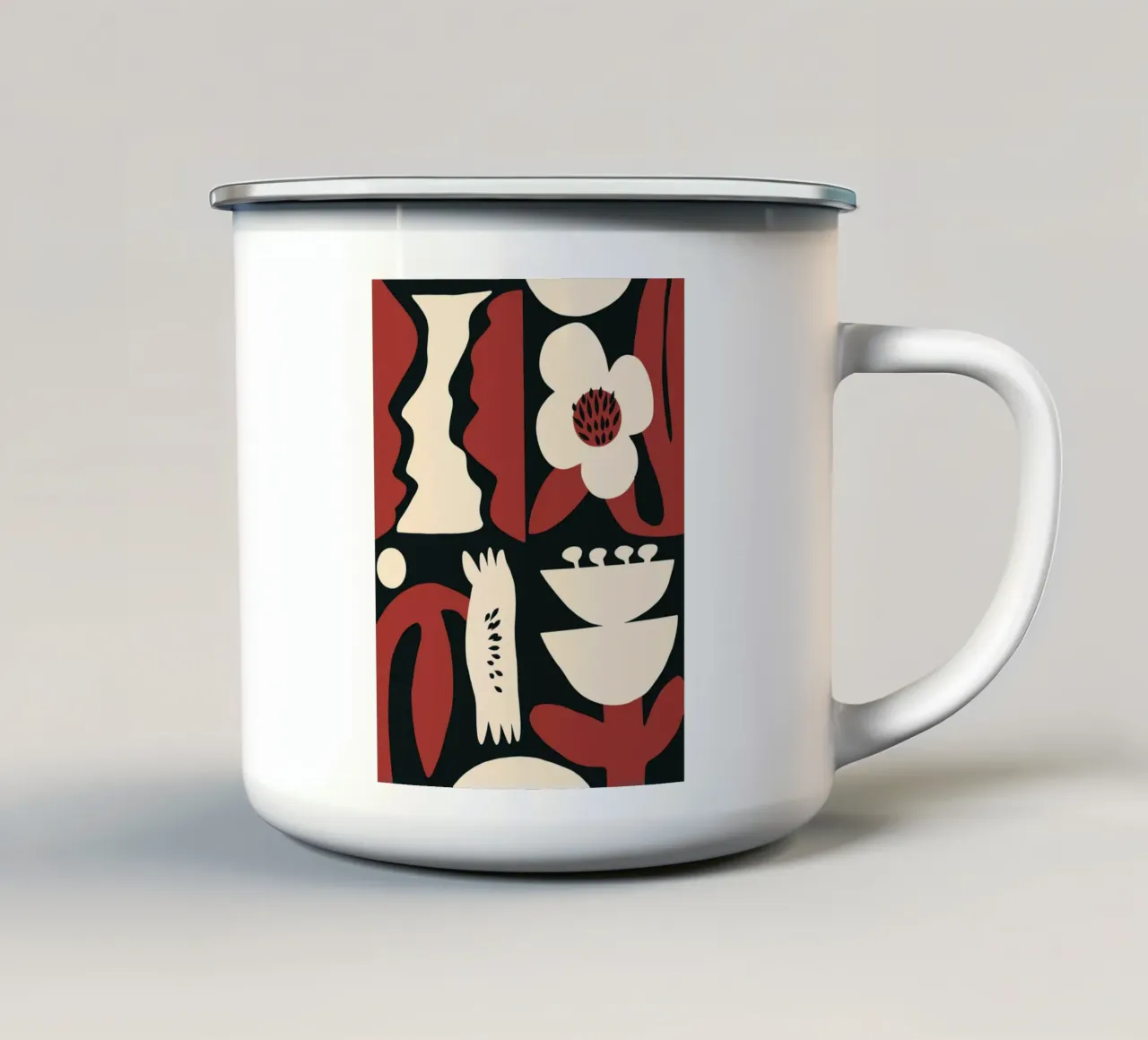 Composizione di fiori rossi retrò tazza in smalto da Little Dean