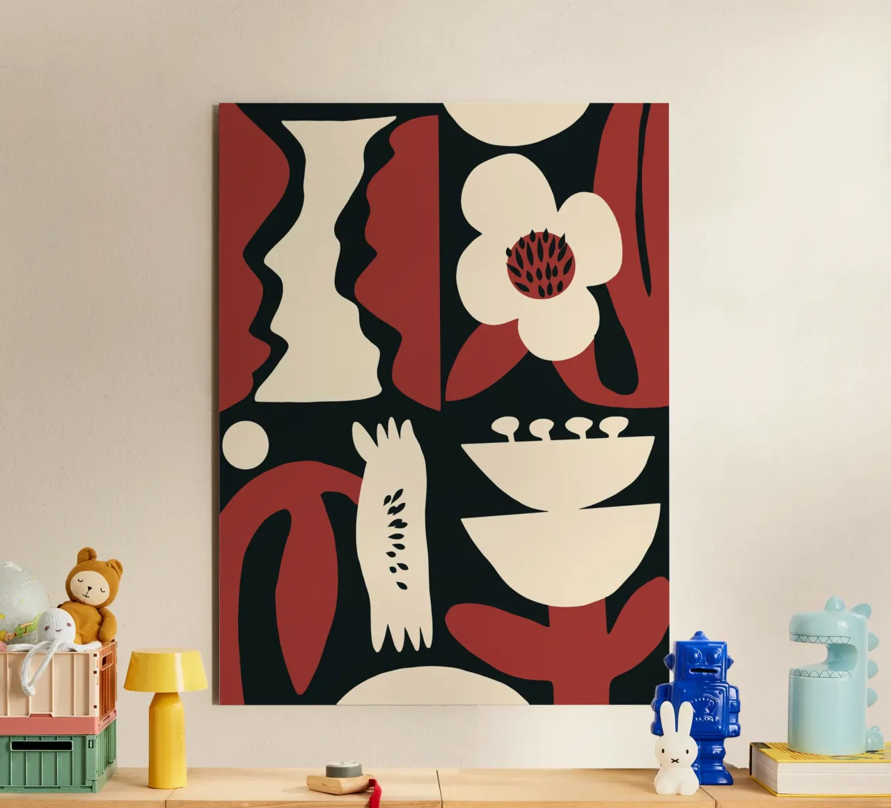 Composizione di fiori rossi retrò alluminio dibond da Little Dean